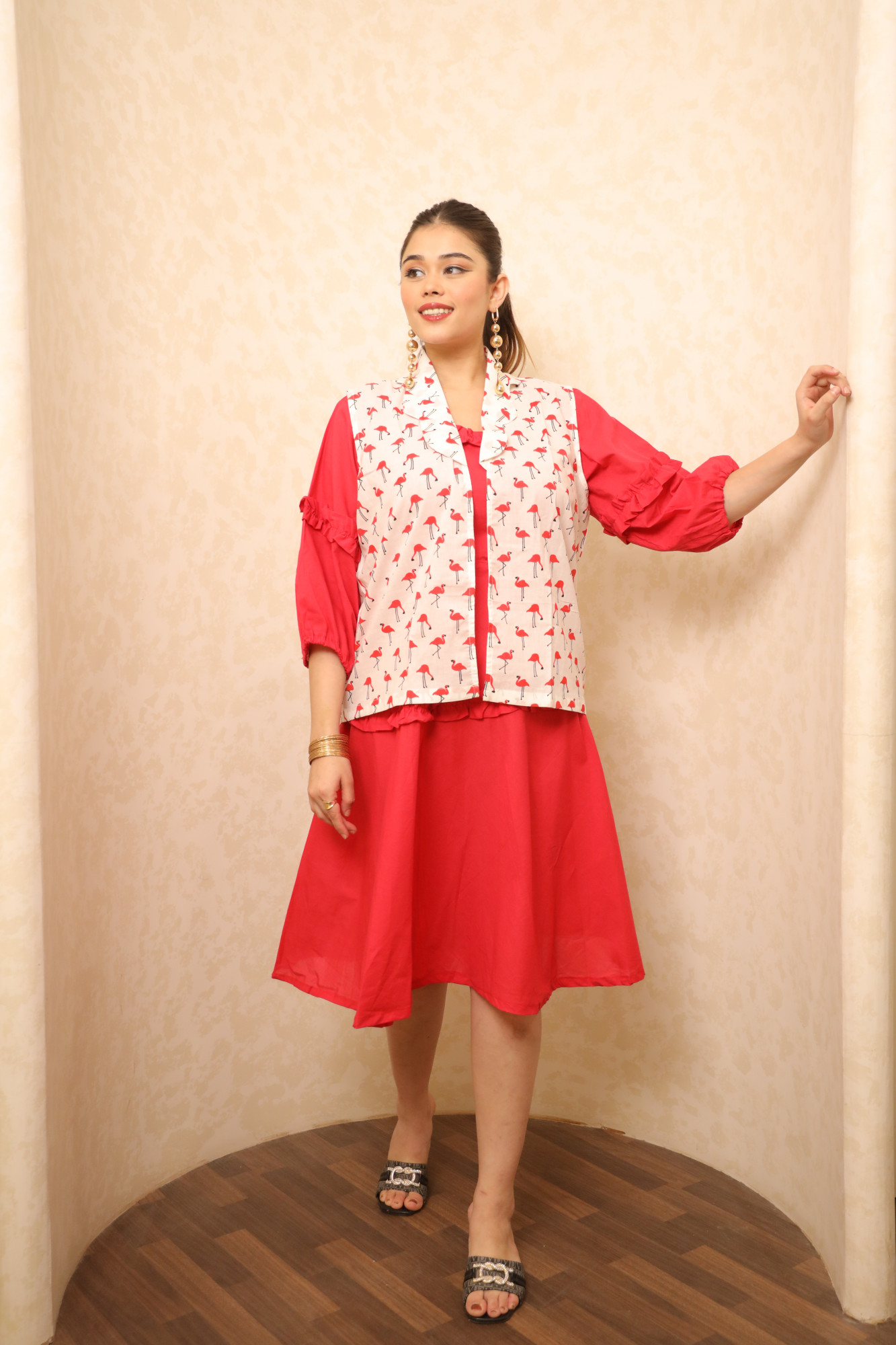 Red And White Swan Dress With Jacket