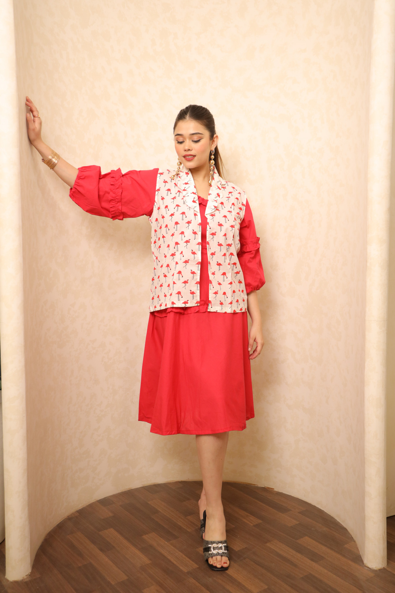 Red And White Swan Dress With Jacket