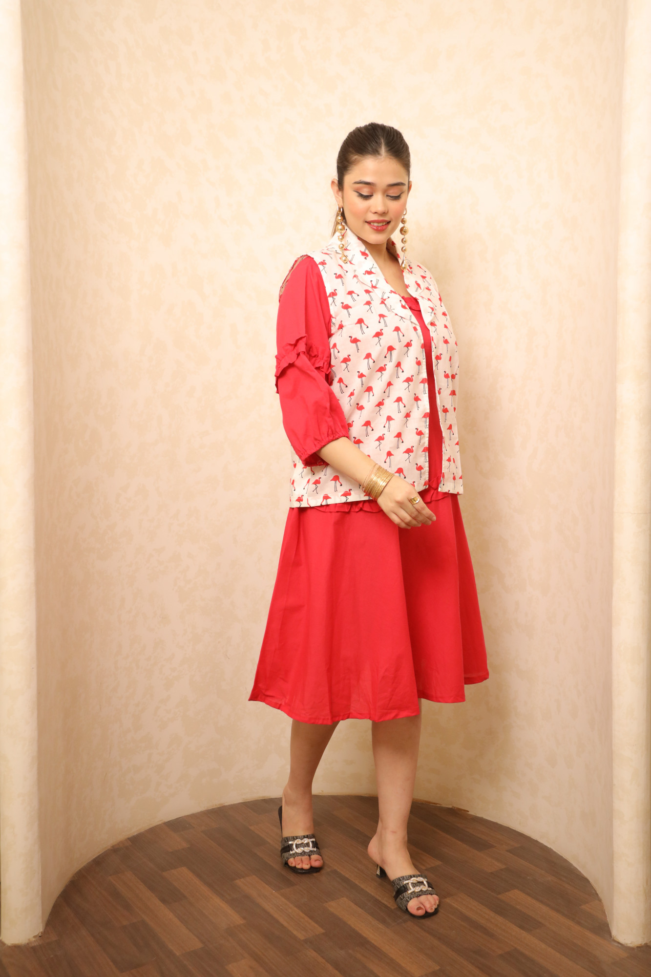 Red And White Swan Dress With Jacket