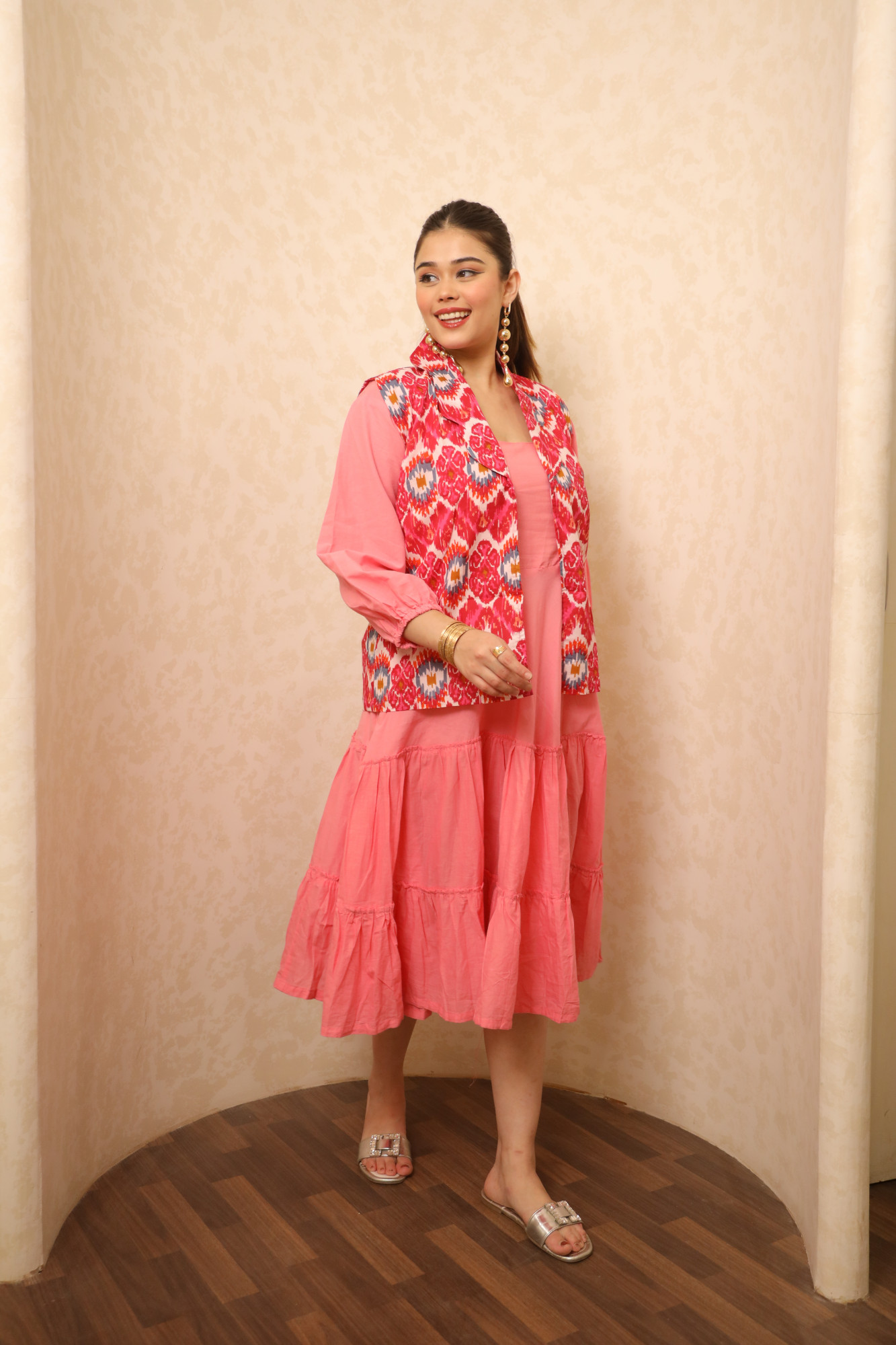 Pink Dress With Printed Jacket