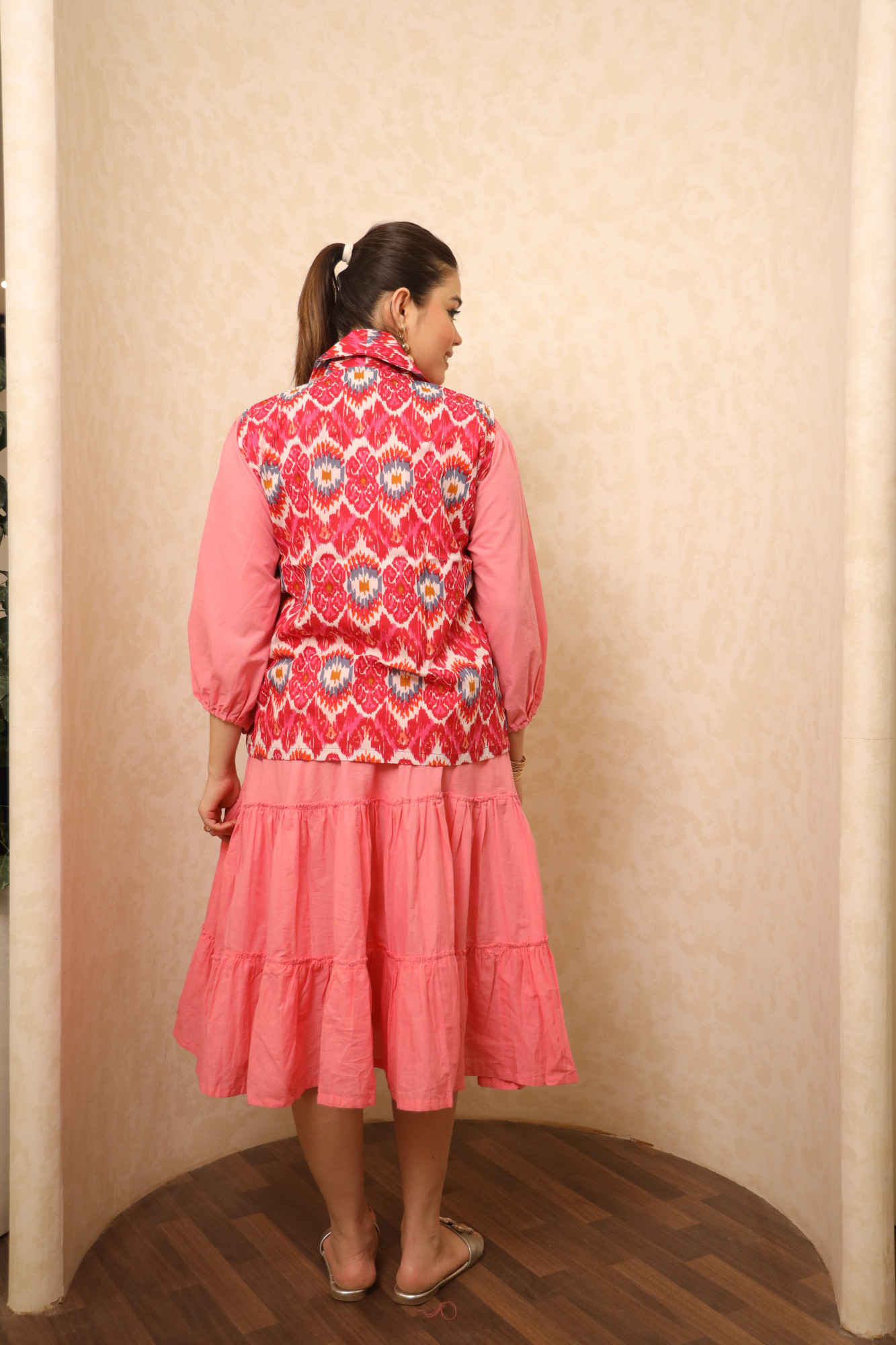 Pink Dress With Printed Jacket