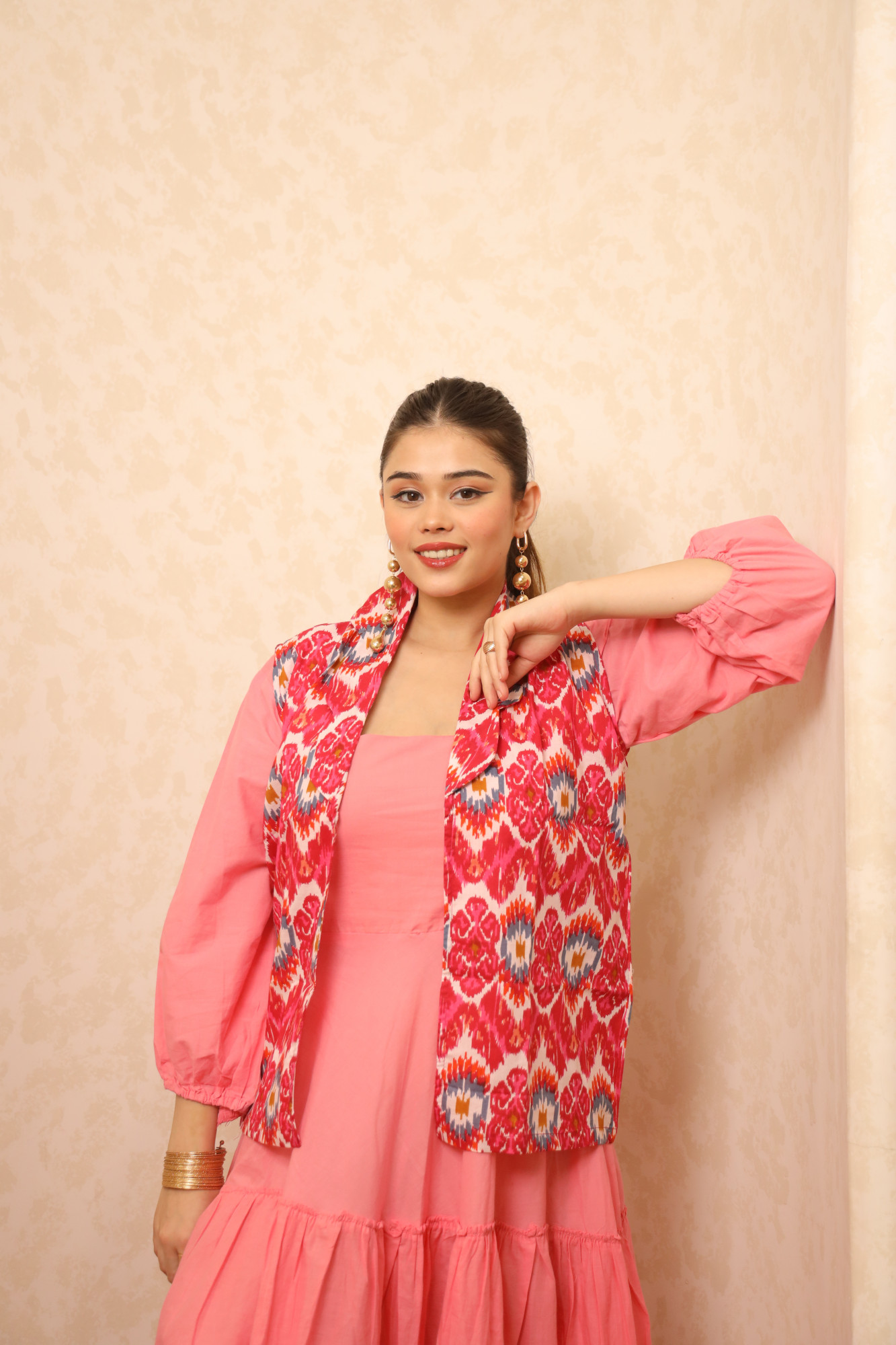 Pink Dress With Printed Jacket