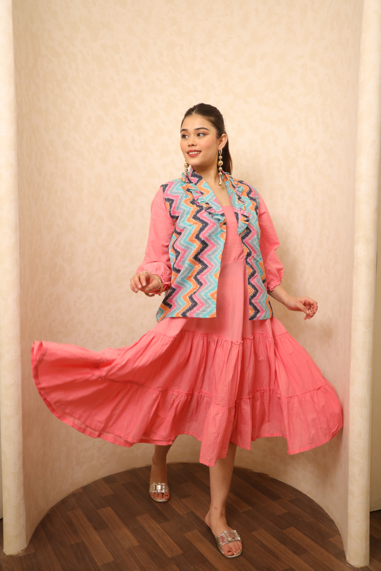 Pink Dress With Printed Jacket