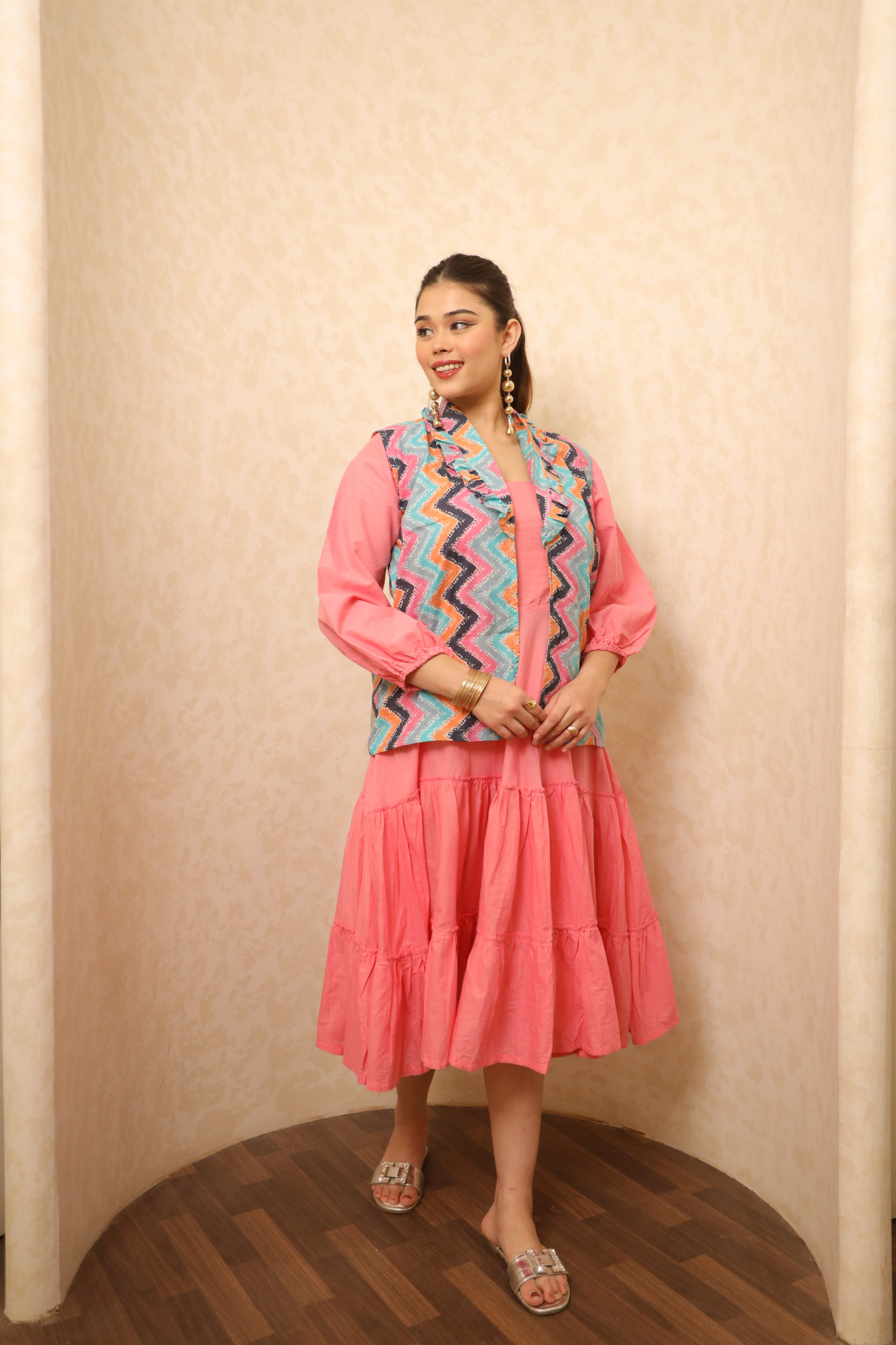 Pink Dress With Printed Jacket