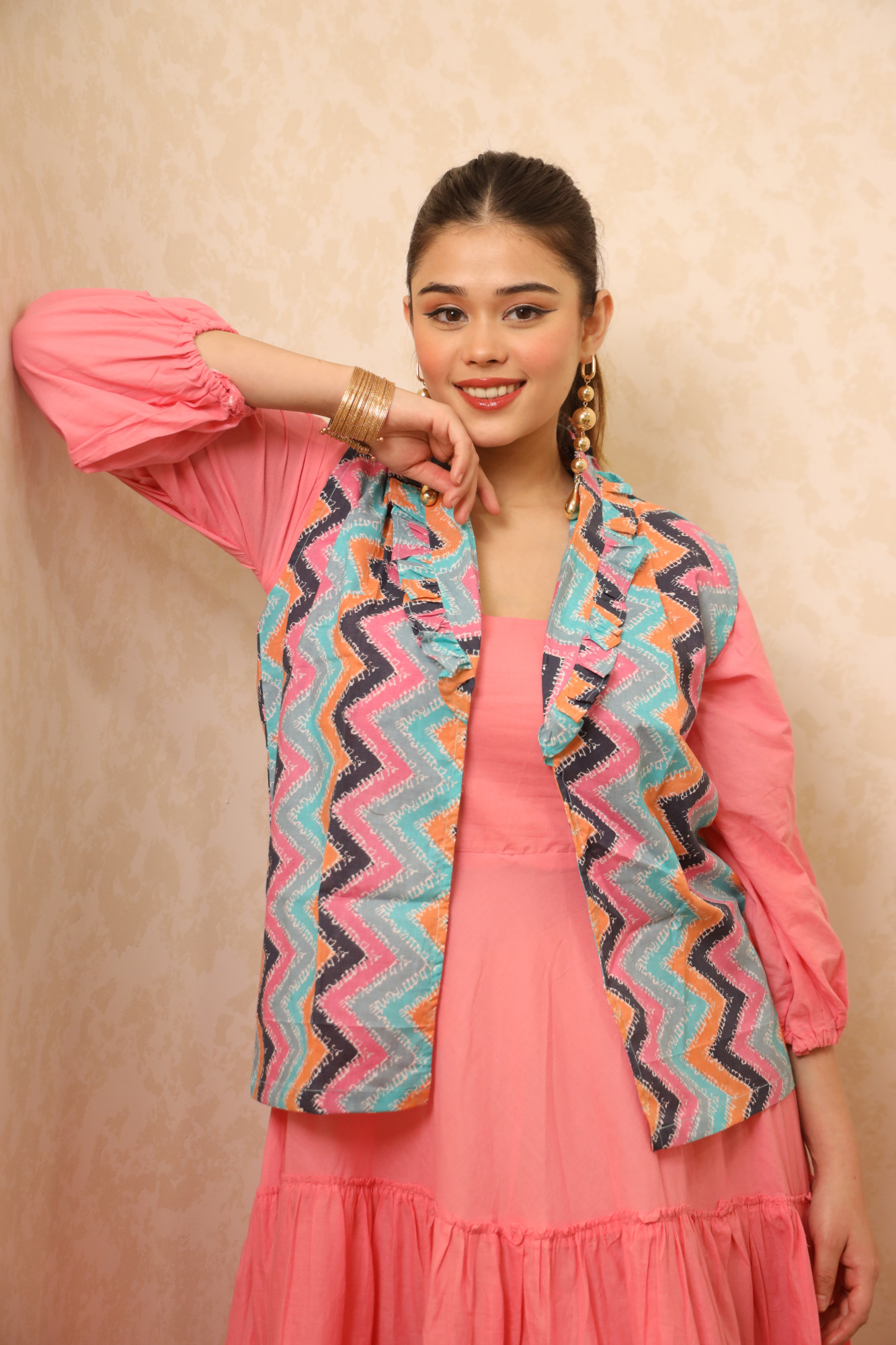 Pink Dress With Printed Jacket