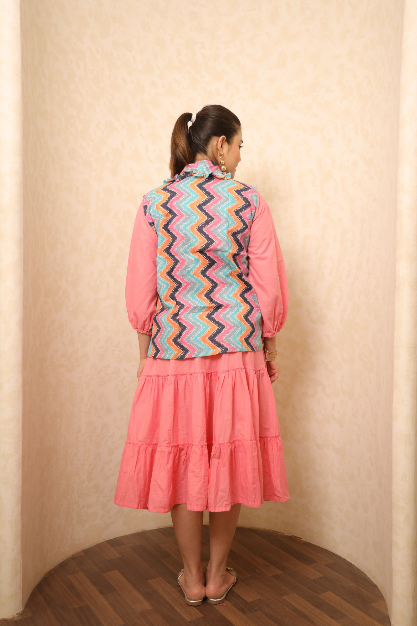 Pink Dress With Printed Jacket