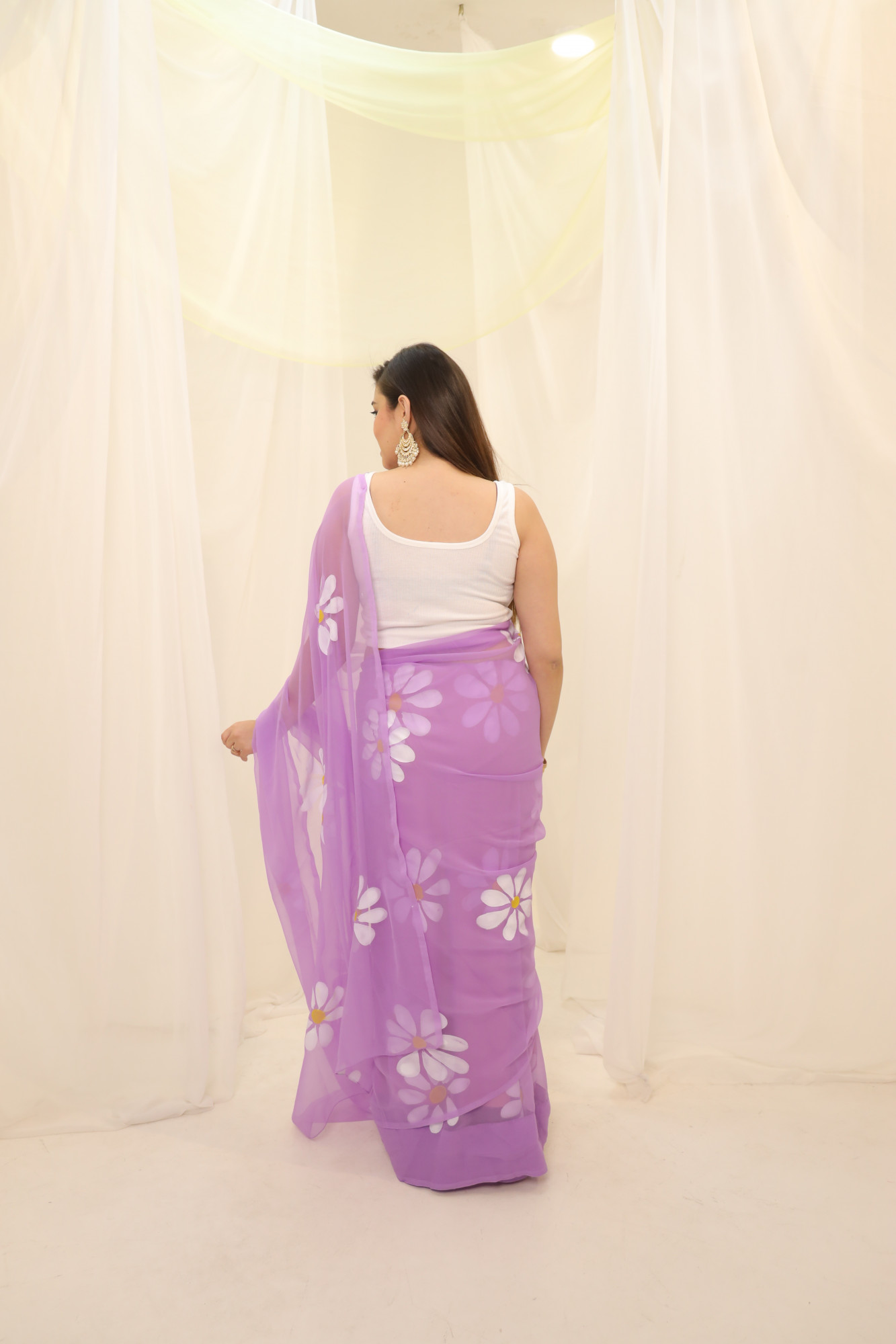 Lavender Floral Hand Painted Georgette Saree