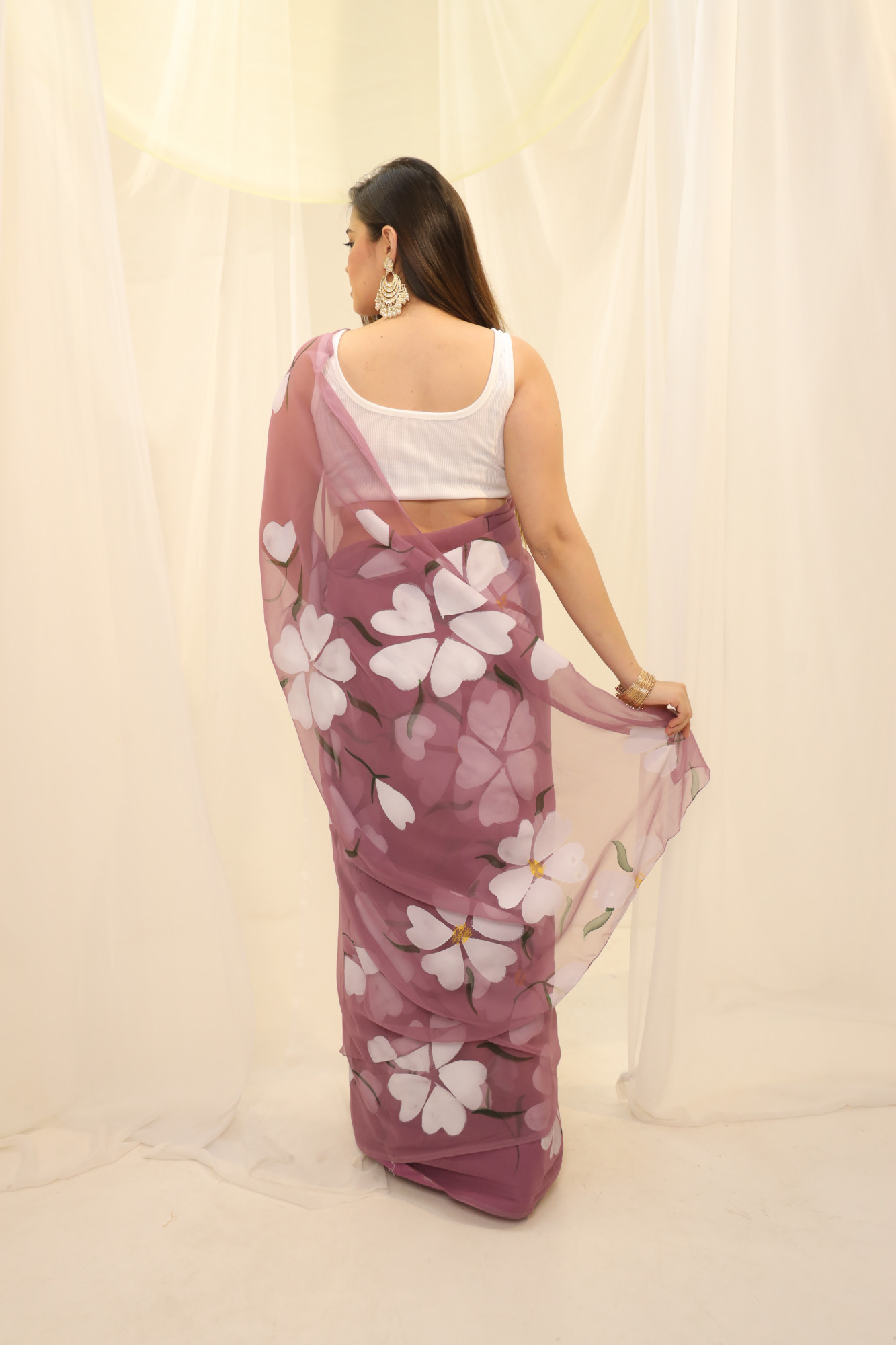 Dusty Floral Hand Painted Georgette Saree
