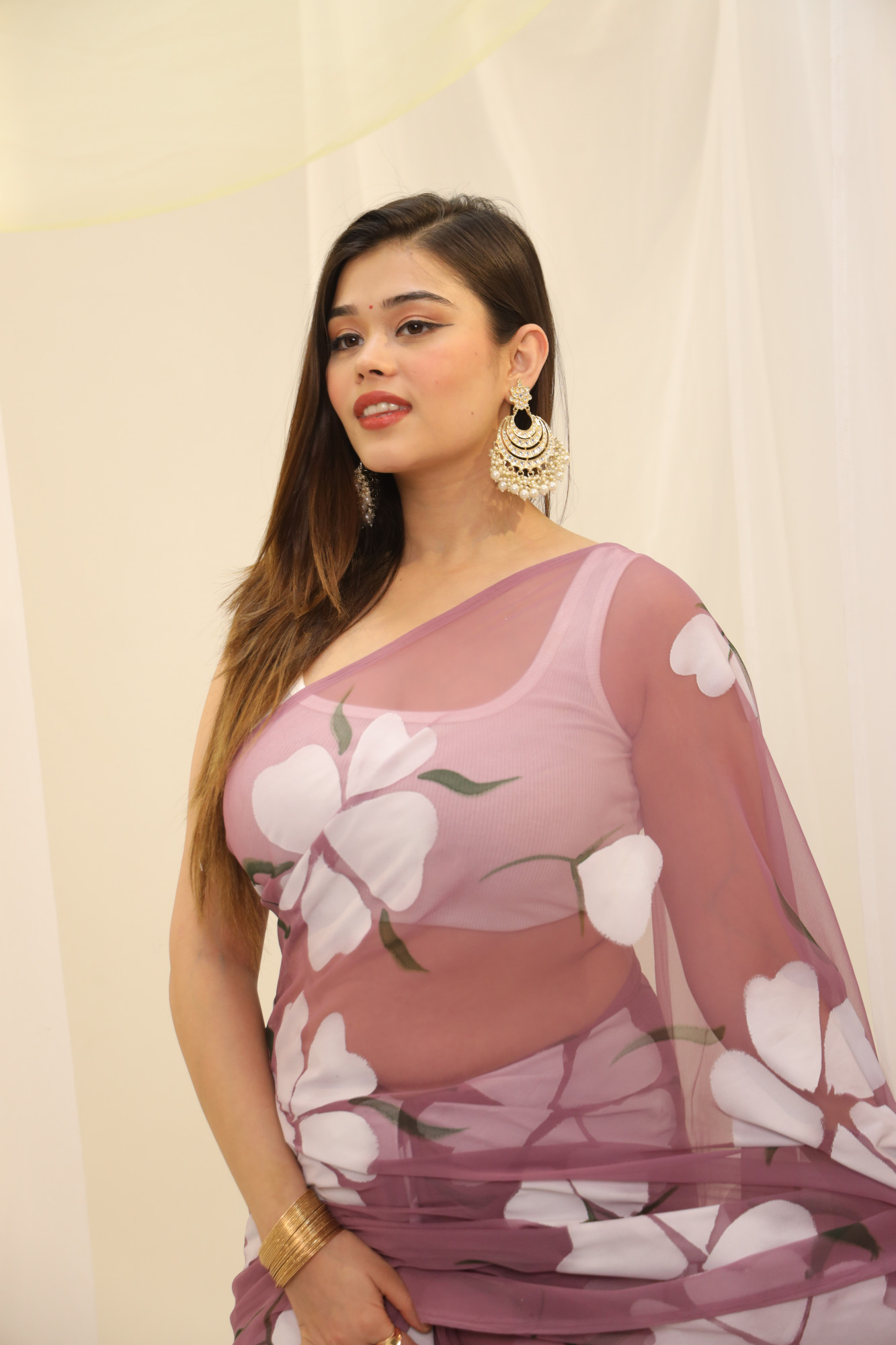 Dusty Floral Hand Painted Georgette Saree