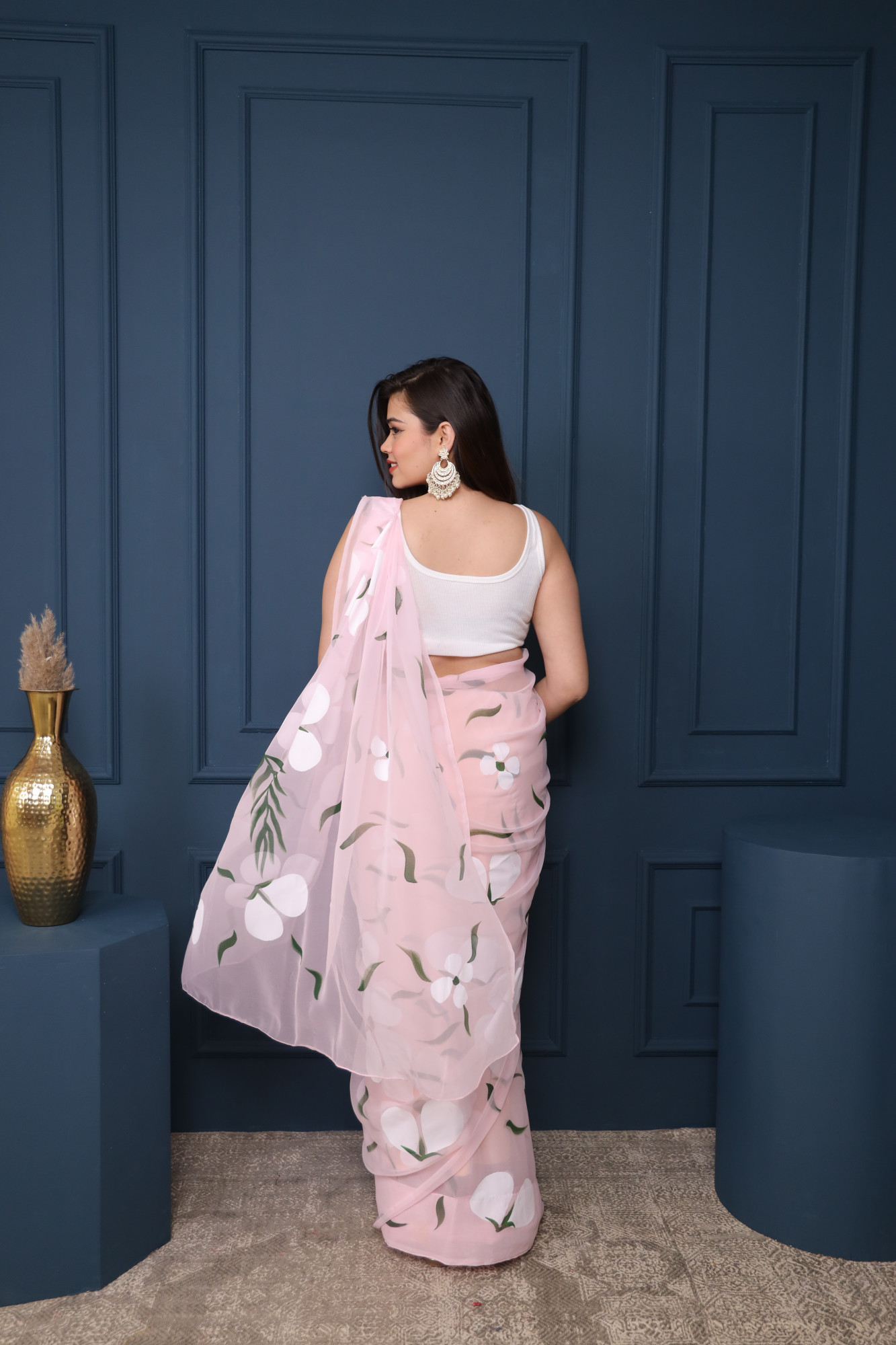 Baby Pink Floral Hand Painted Saree