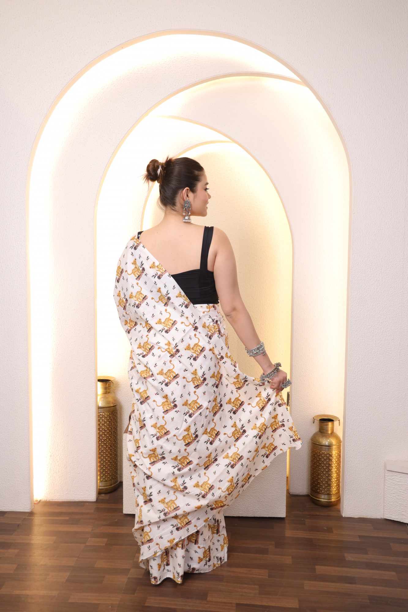 Cute Tiger Cotton saree