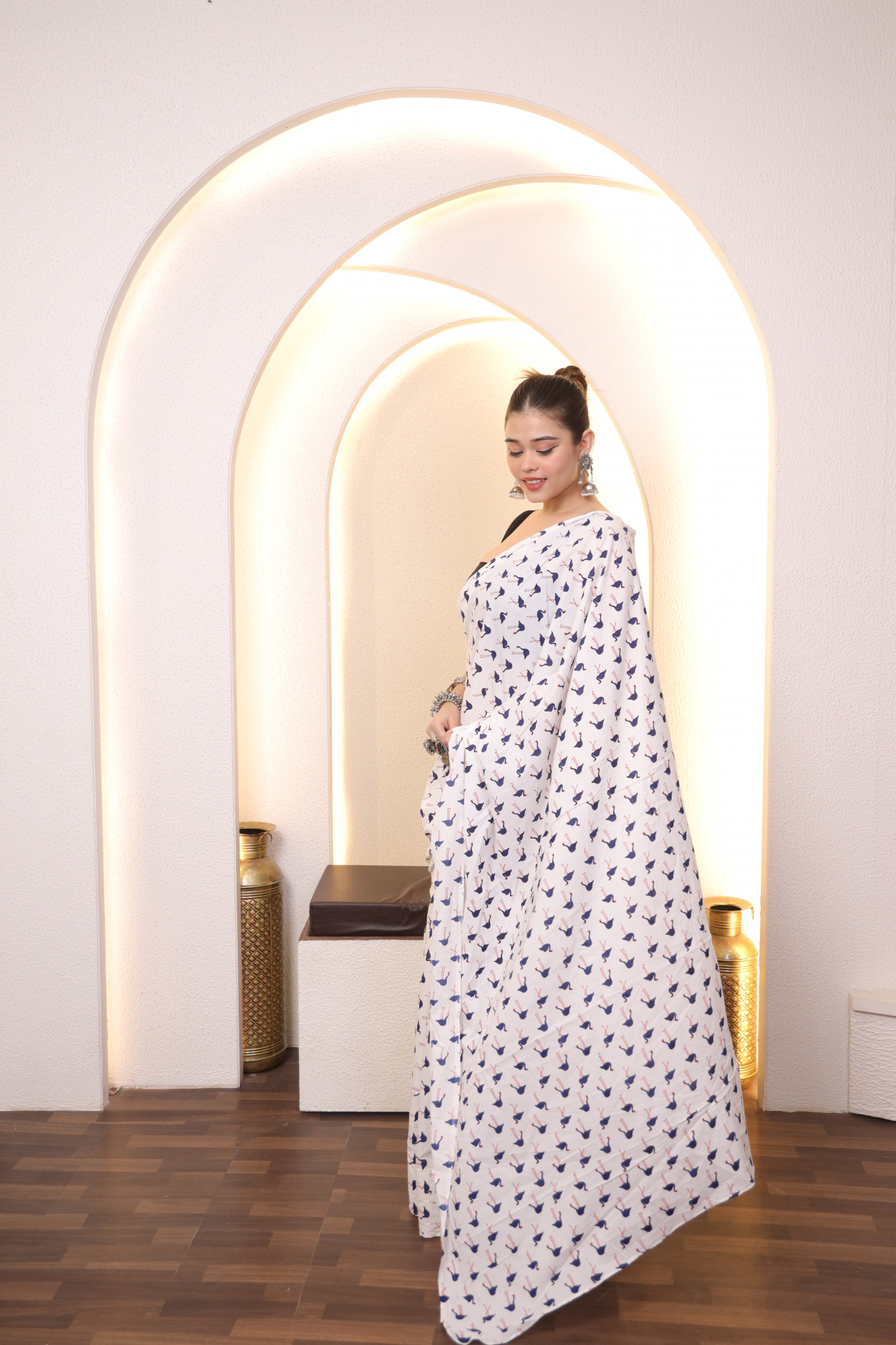 White And Black Swan Cotton saree