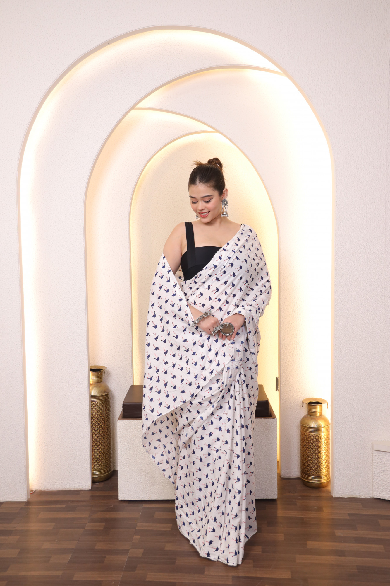 White And Black Swan Cotton saree