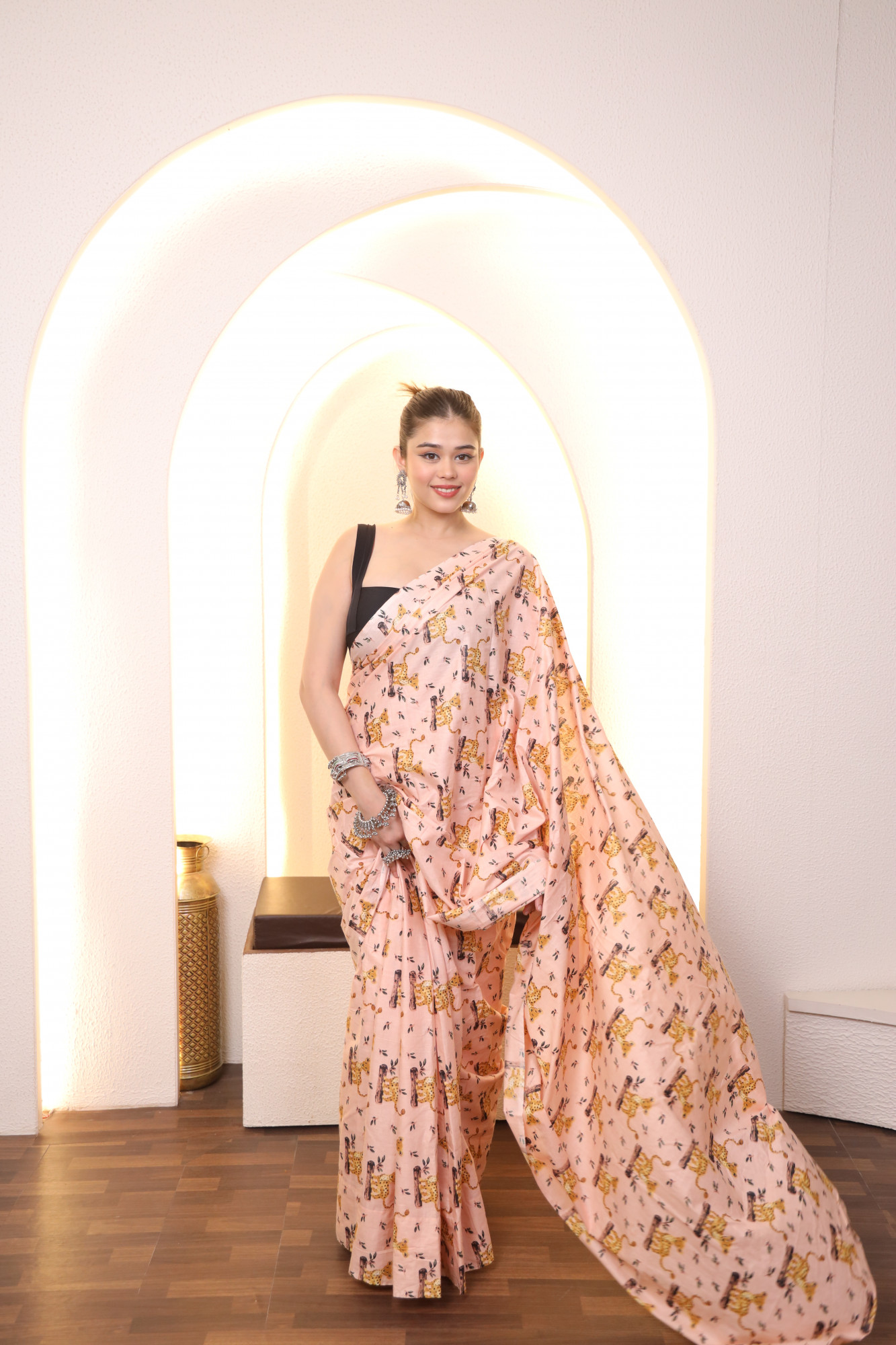 Pink Cute Tiger Cotton saree