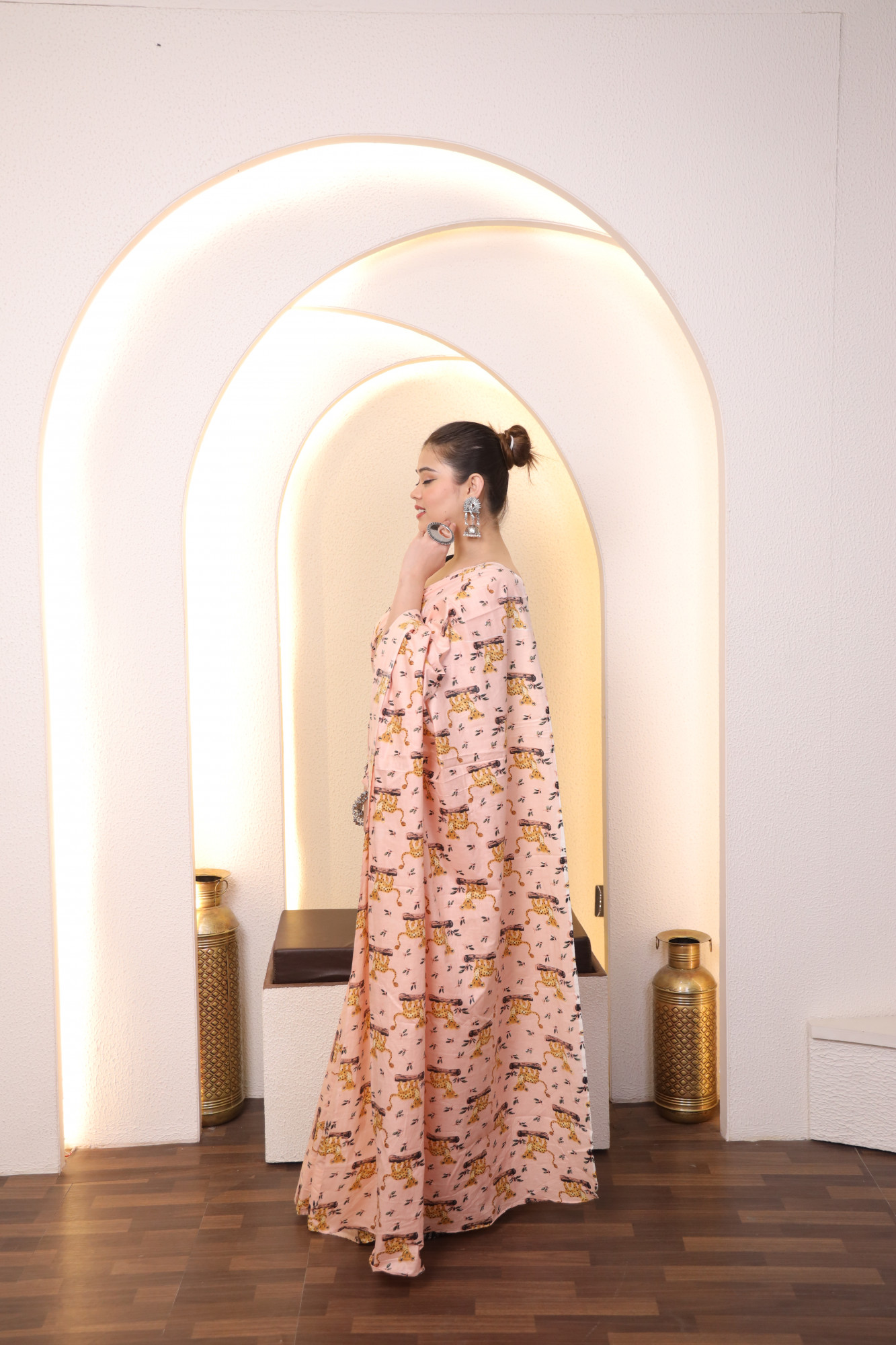 Pink Cute Tiger Cotton saree