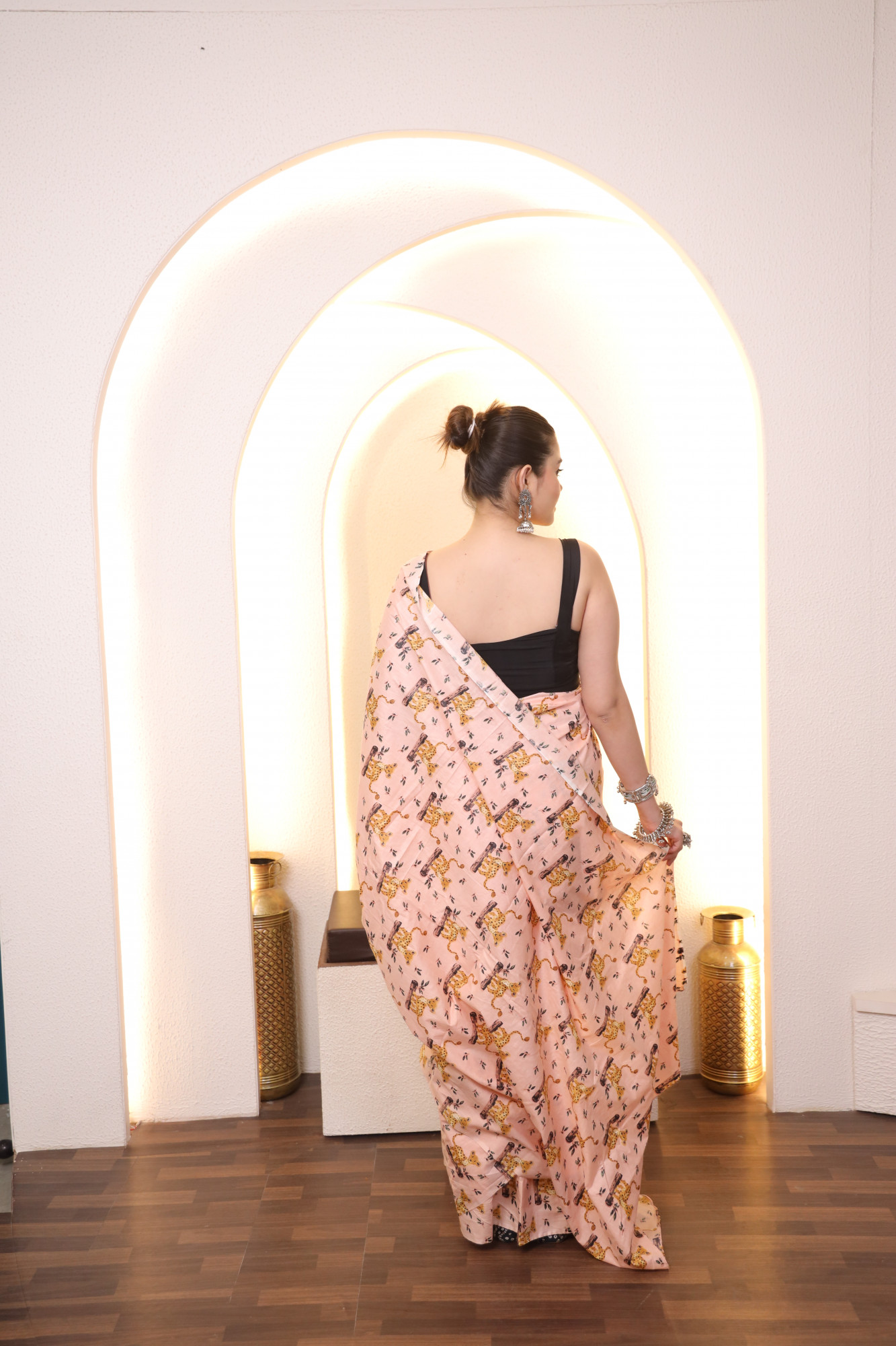 Pink Cute Tiger Cotton saree