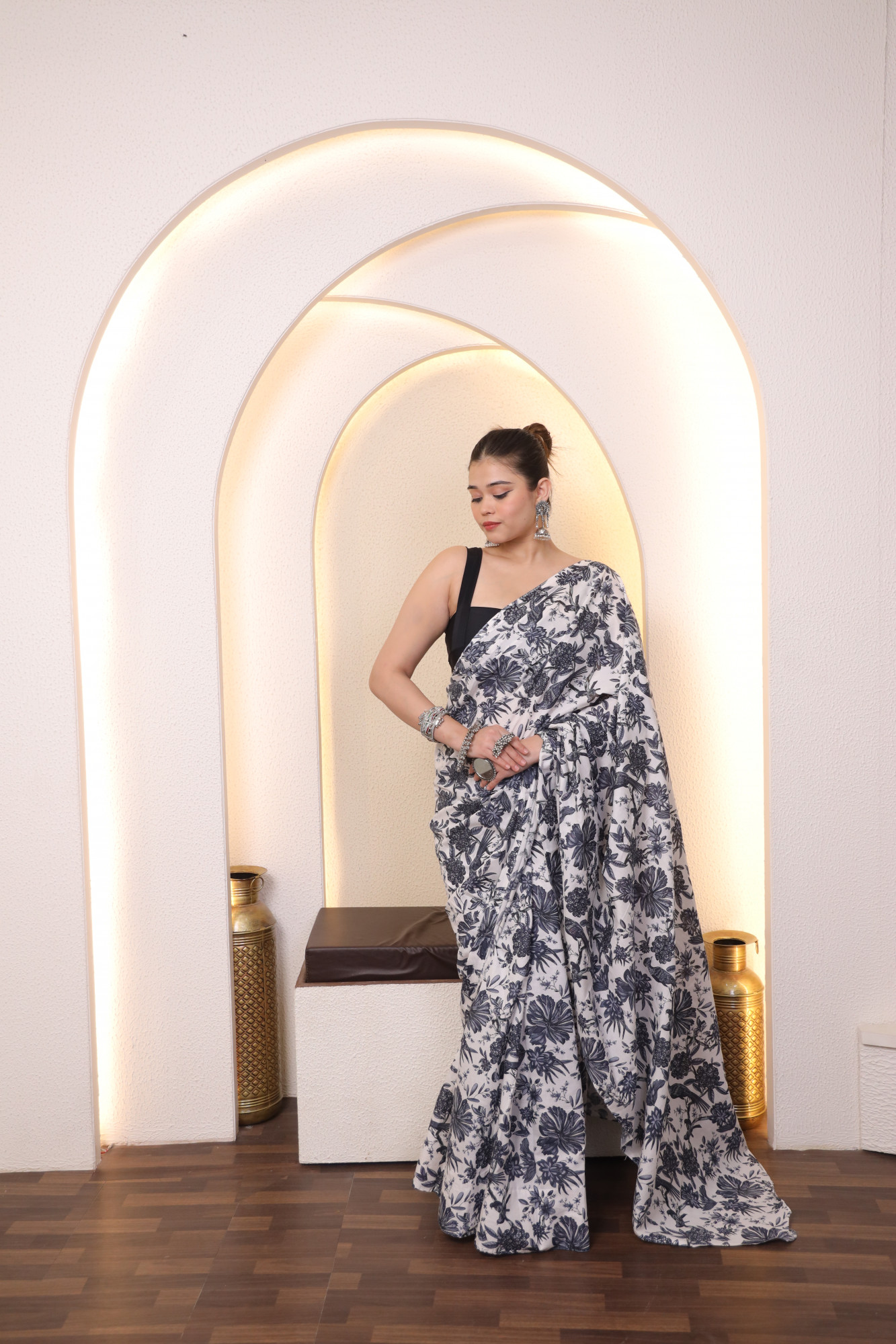 White And Grey Birds Cotton saree