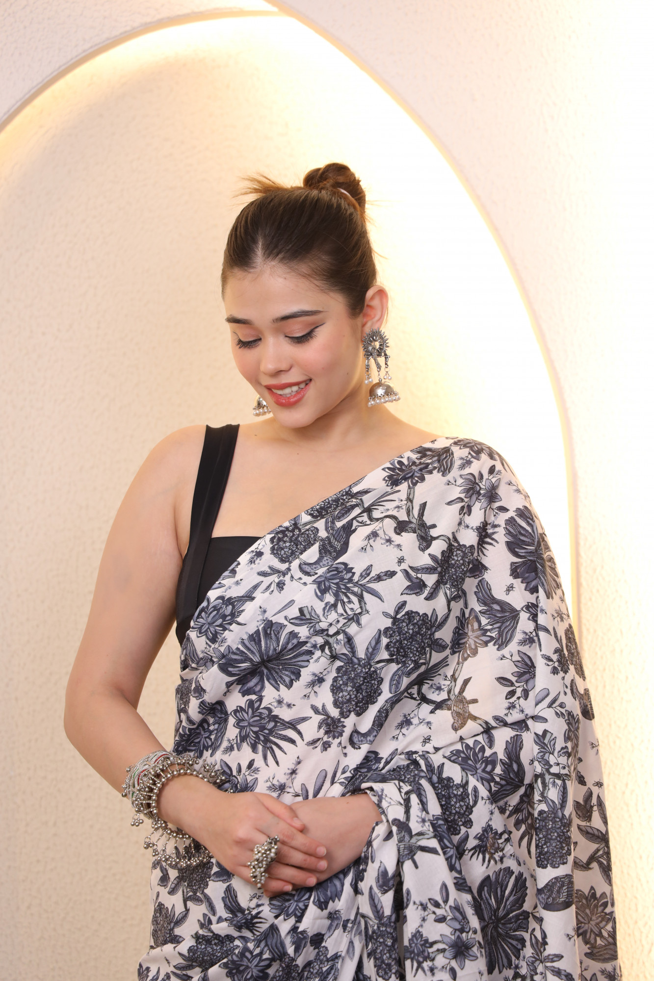 White And Grey Birds Cotton saree