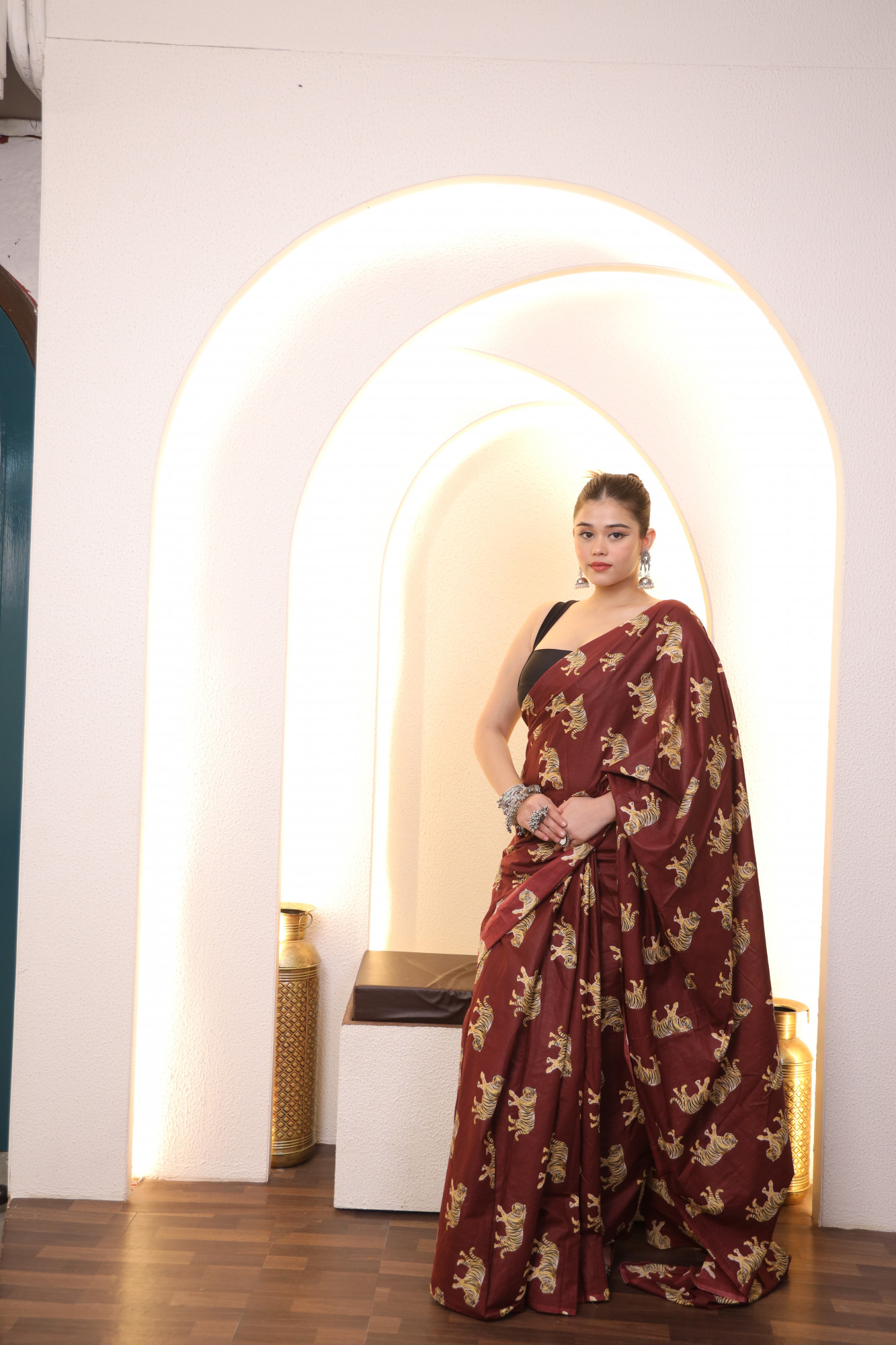 Brick Animal Cotton saree