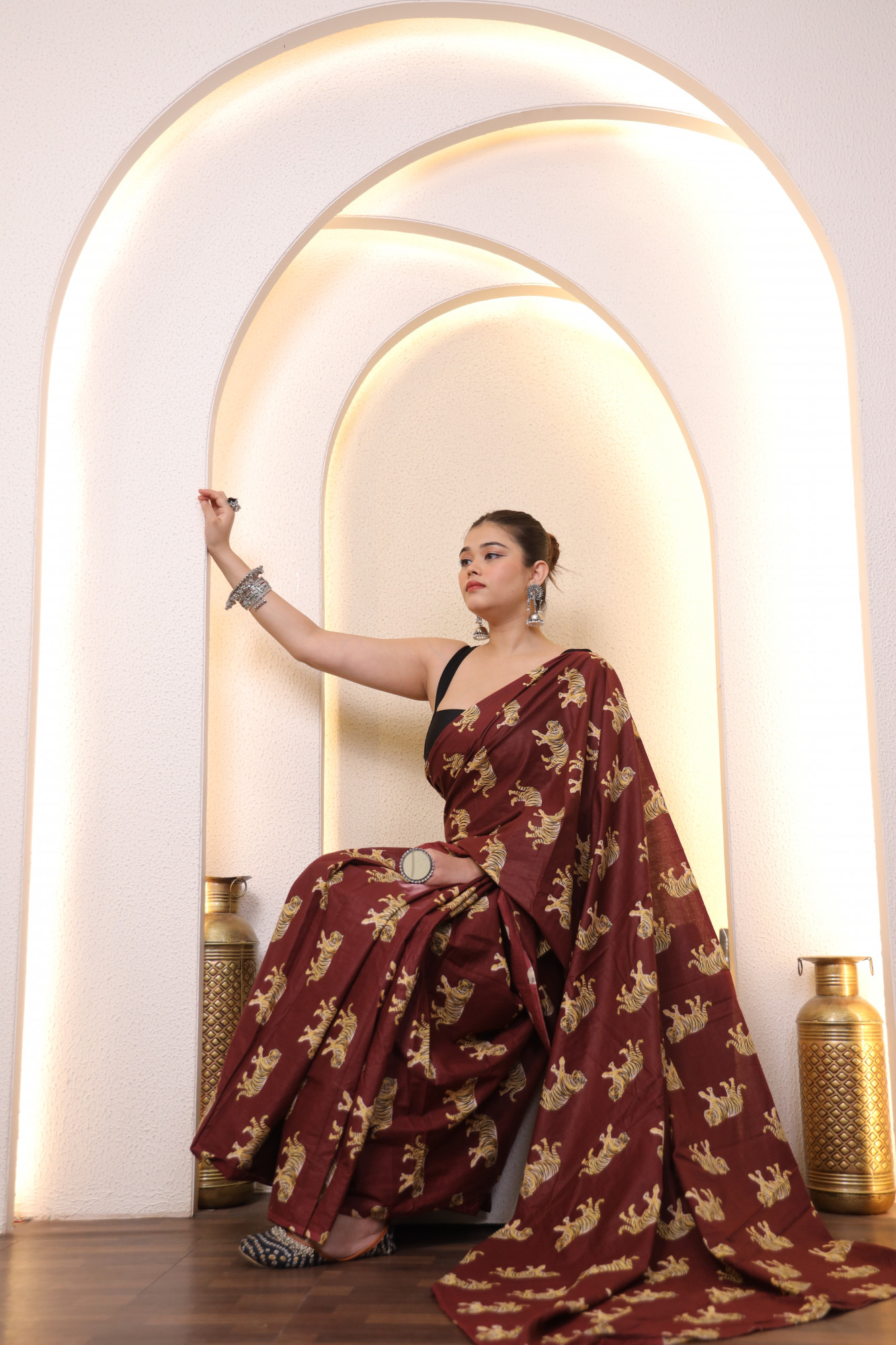 Brick Animal Cotton saree