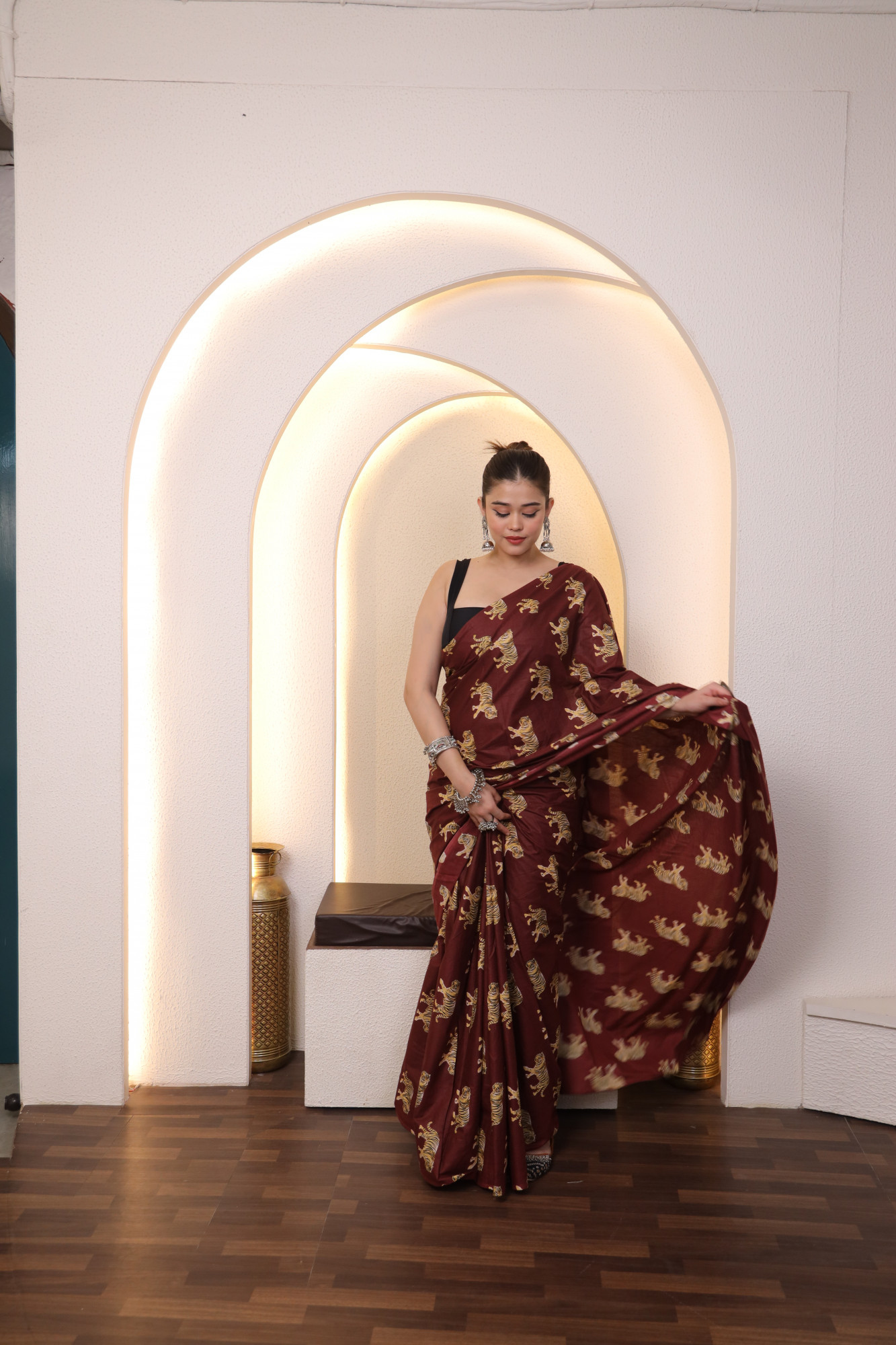 Brick Animal Cotton saree