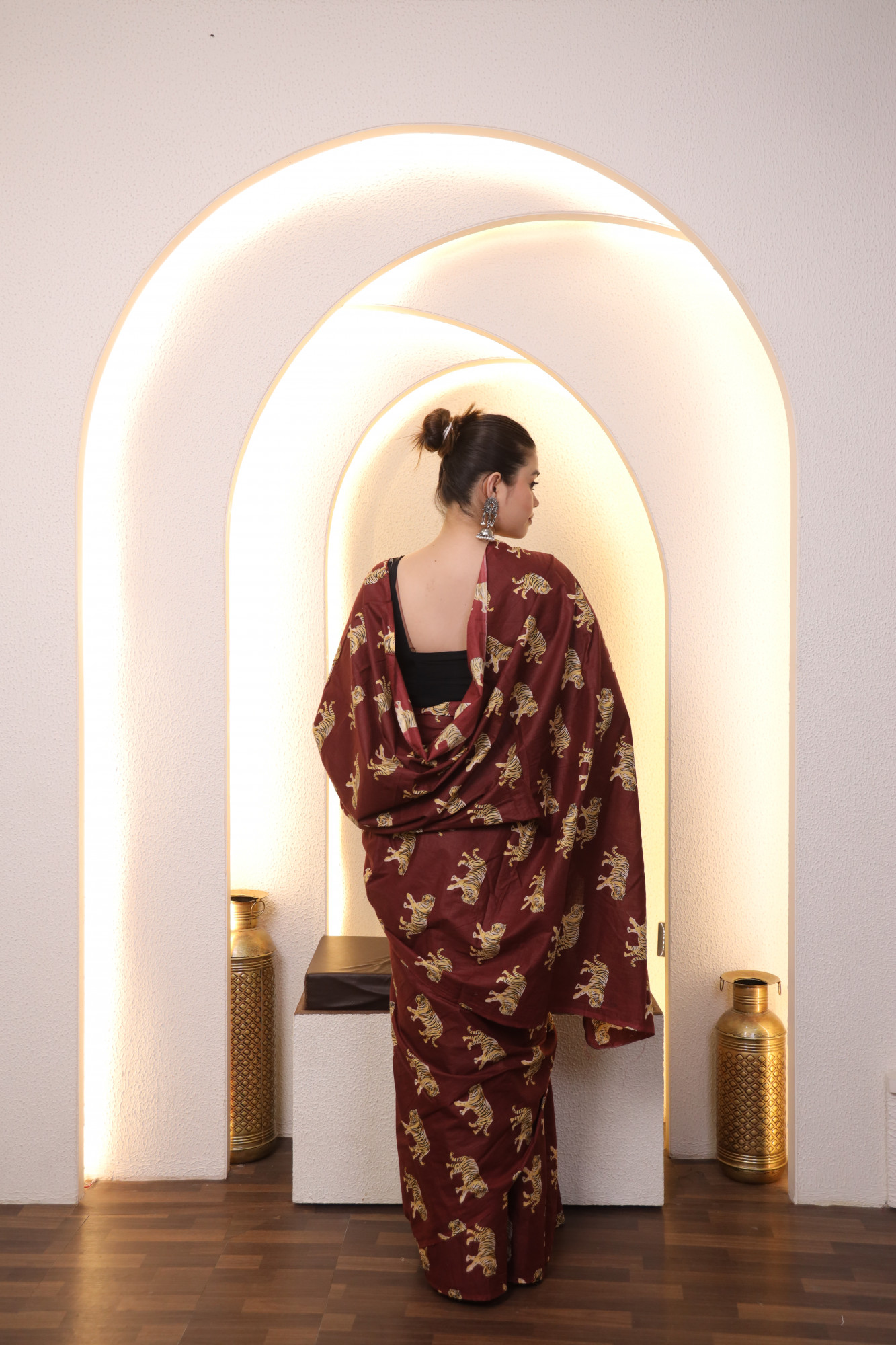 Brick Animal Cotton saree