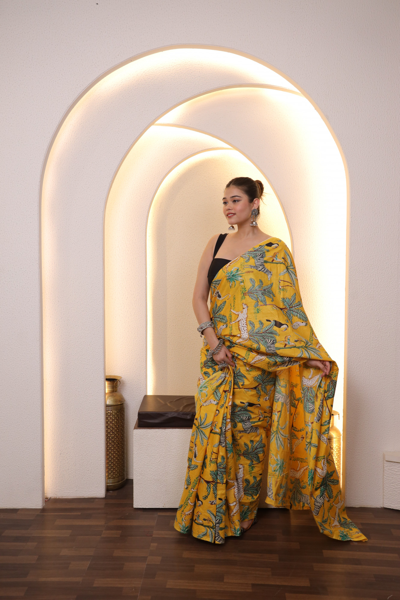 Yellow Jungle Cotton saree