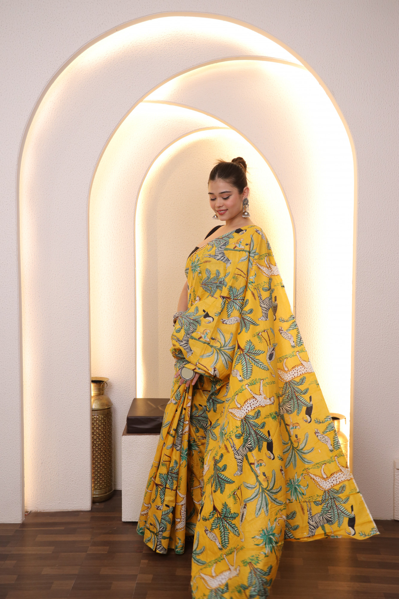 Yellow Jungle Cotton saree