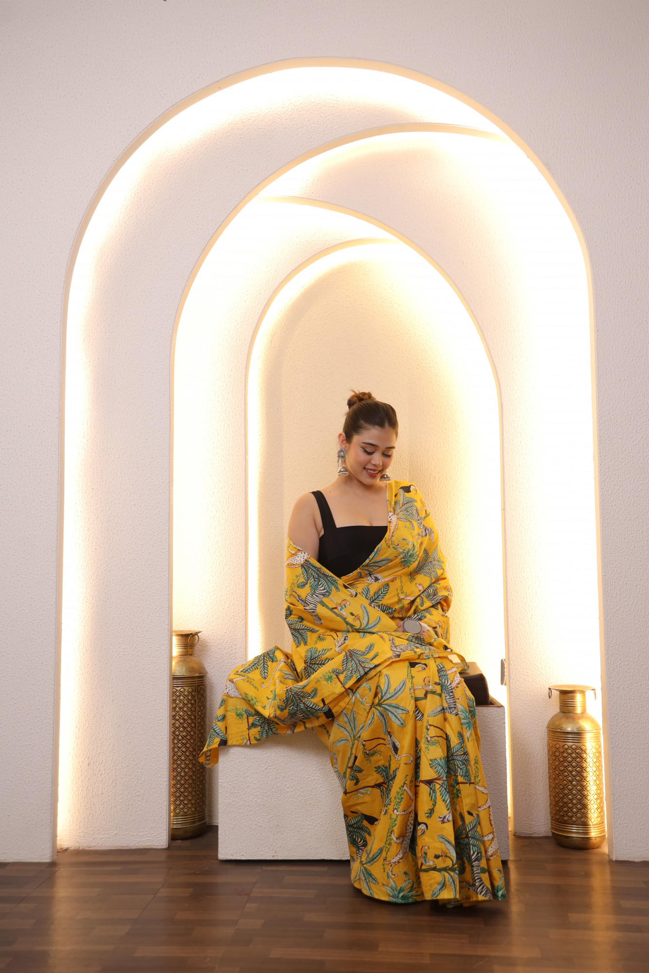 Yellow Jungle Cotton saree