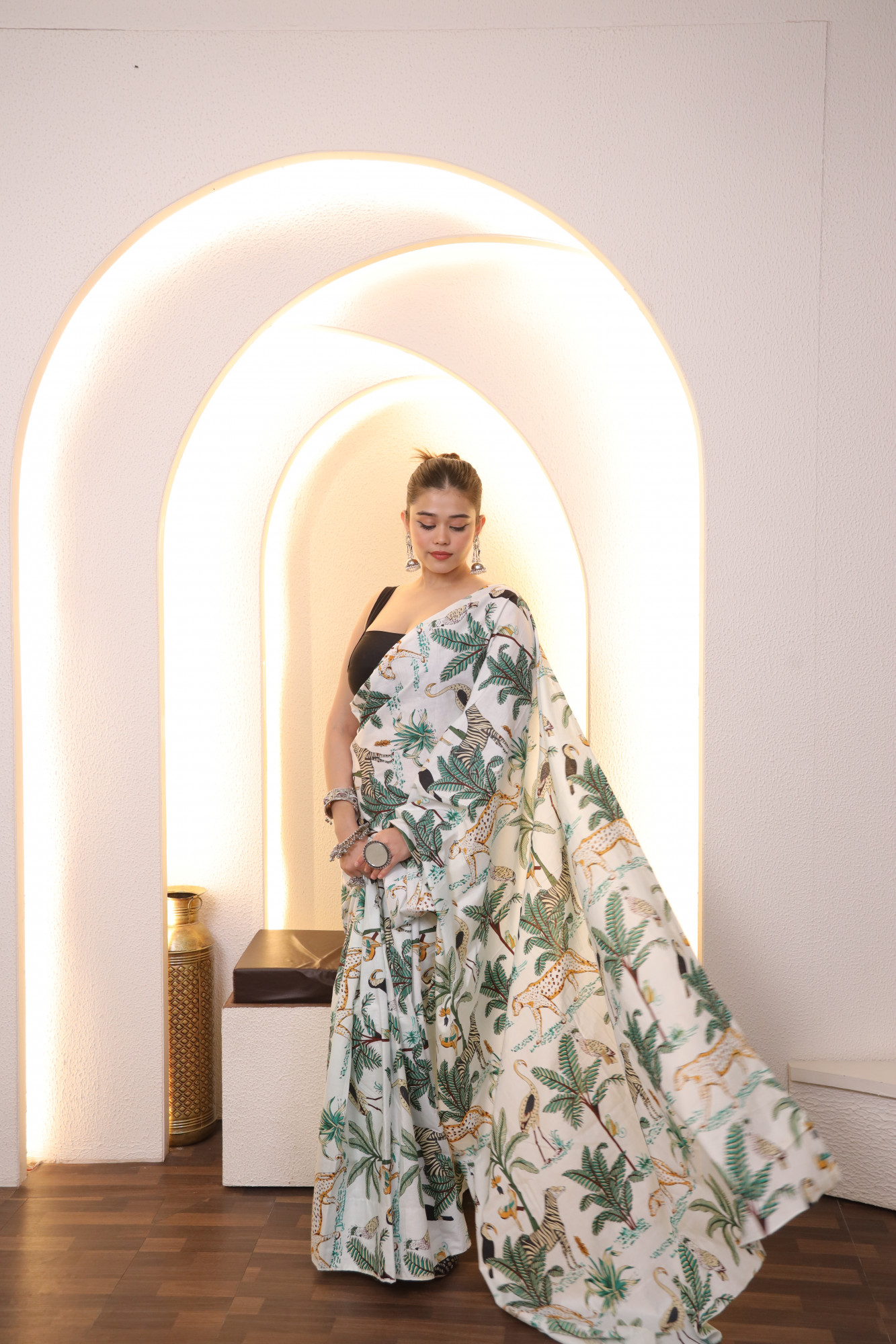 White Jungle Cotton saree