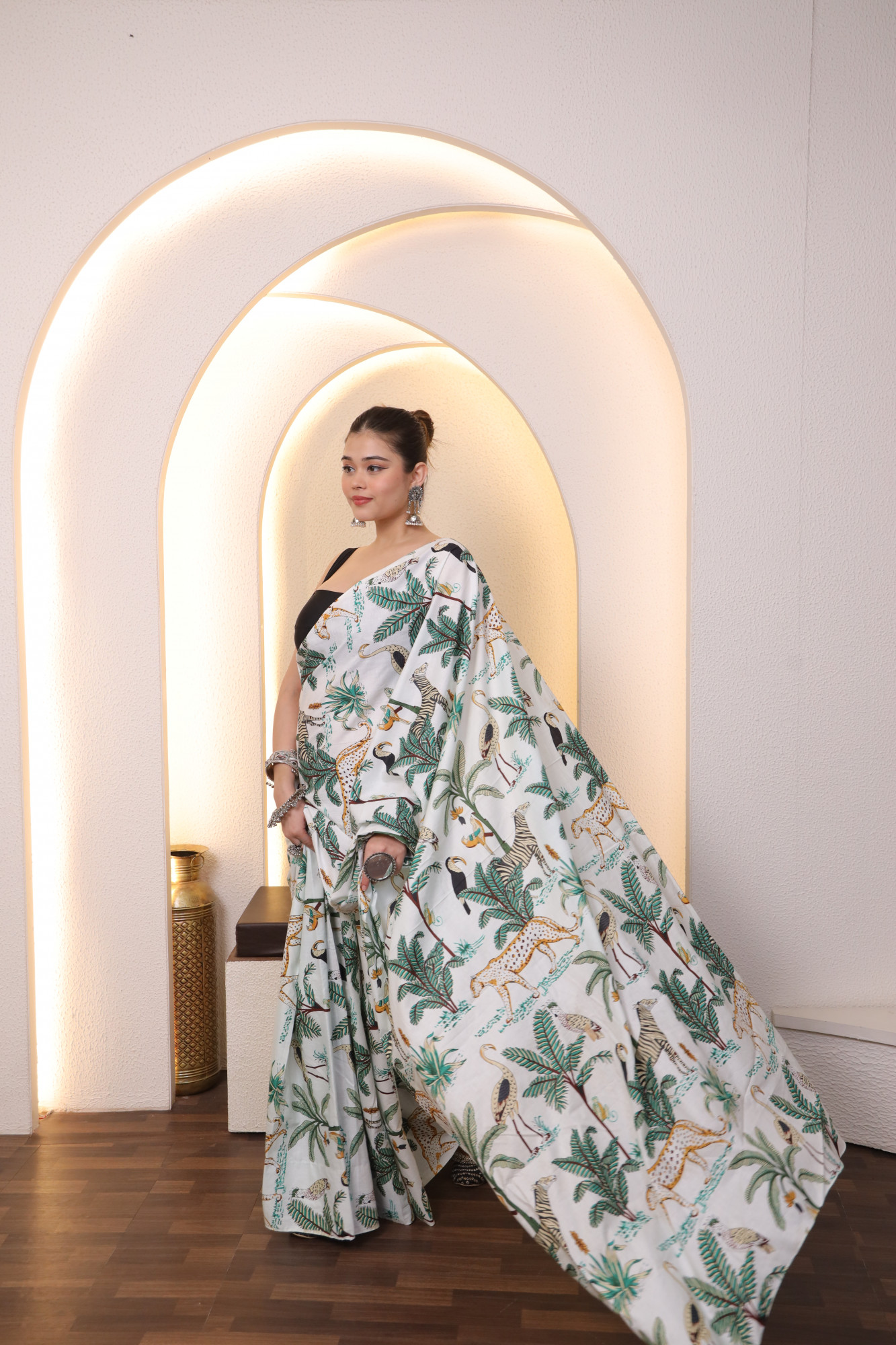 White Jungle Cotton saree