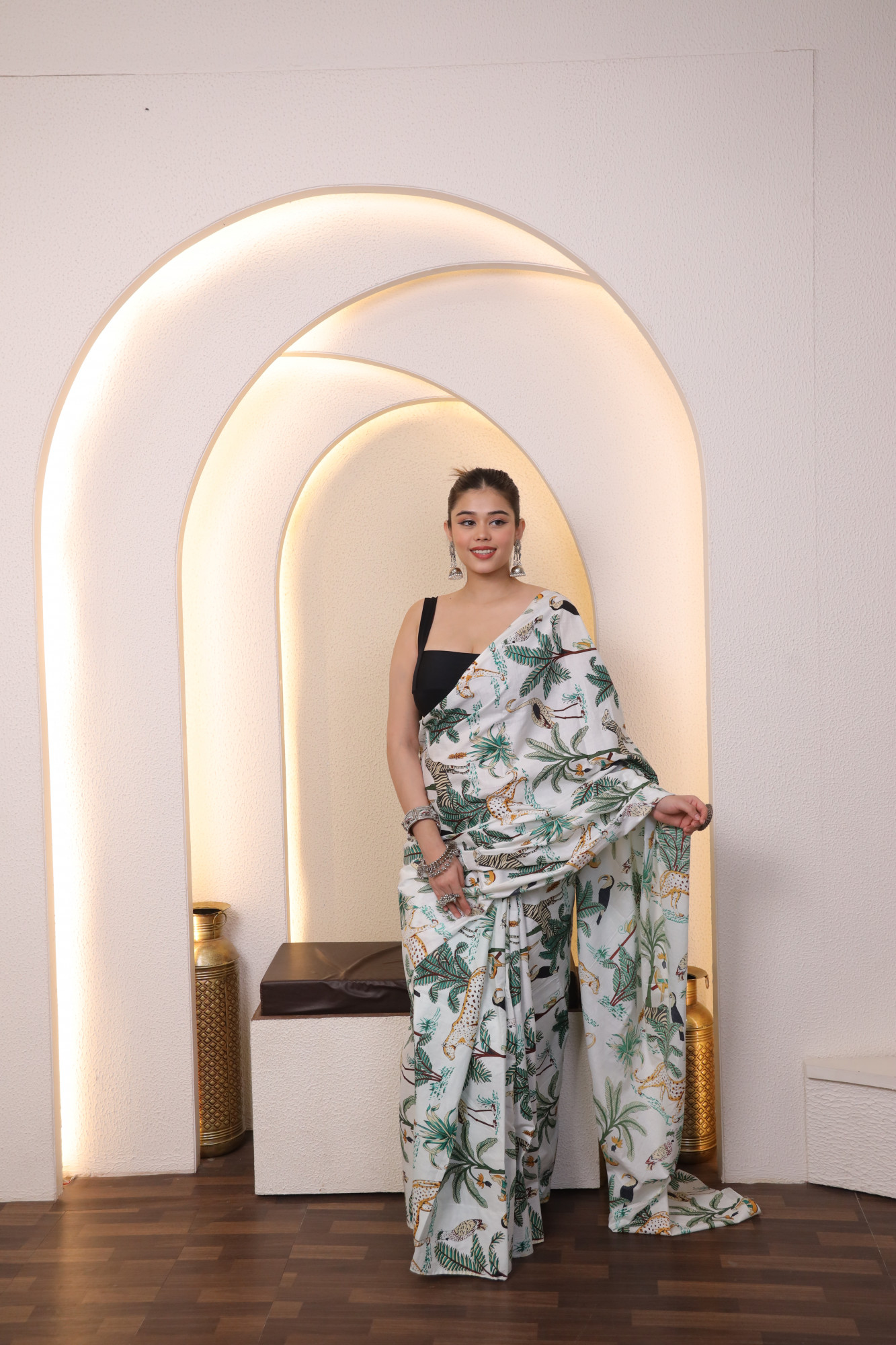 White Jungle Cotton saree