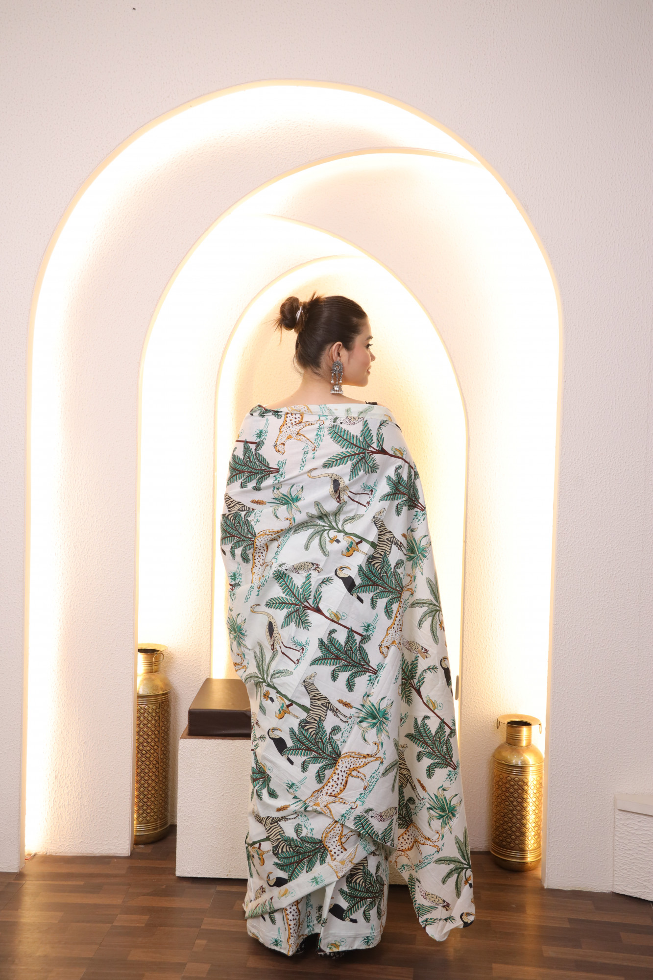 White Jungle Cotton saree