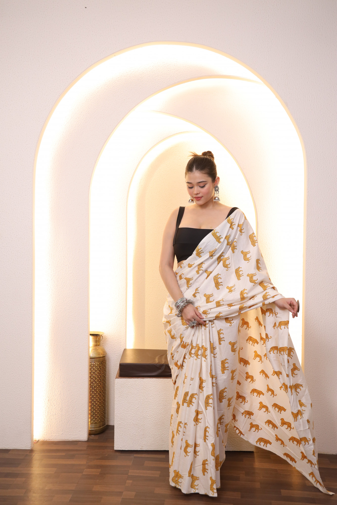 White Tiger Cotton saree