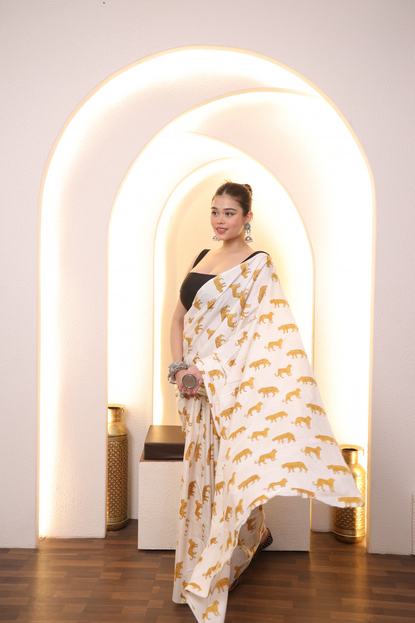 White Tiger Cotton saree