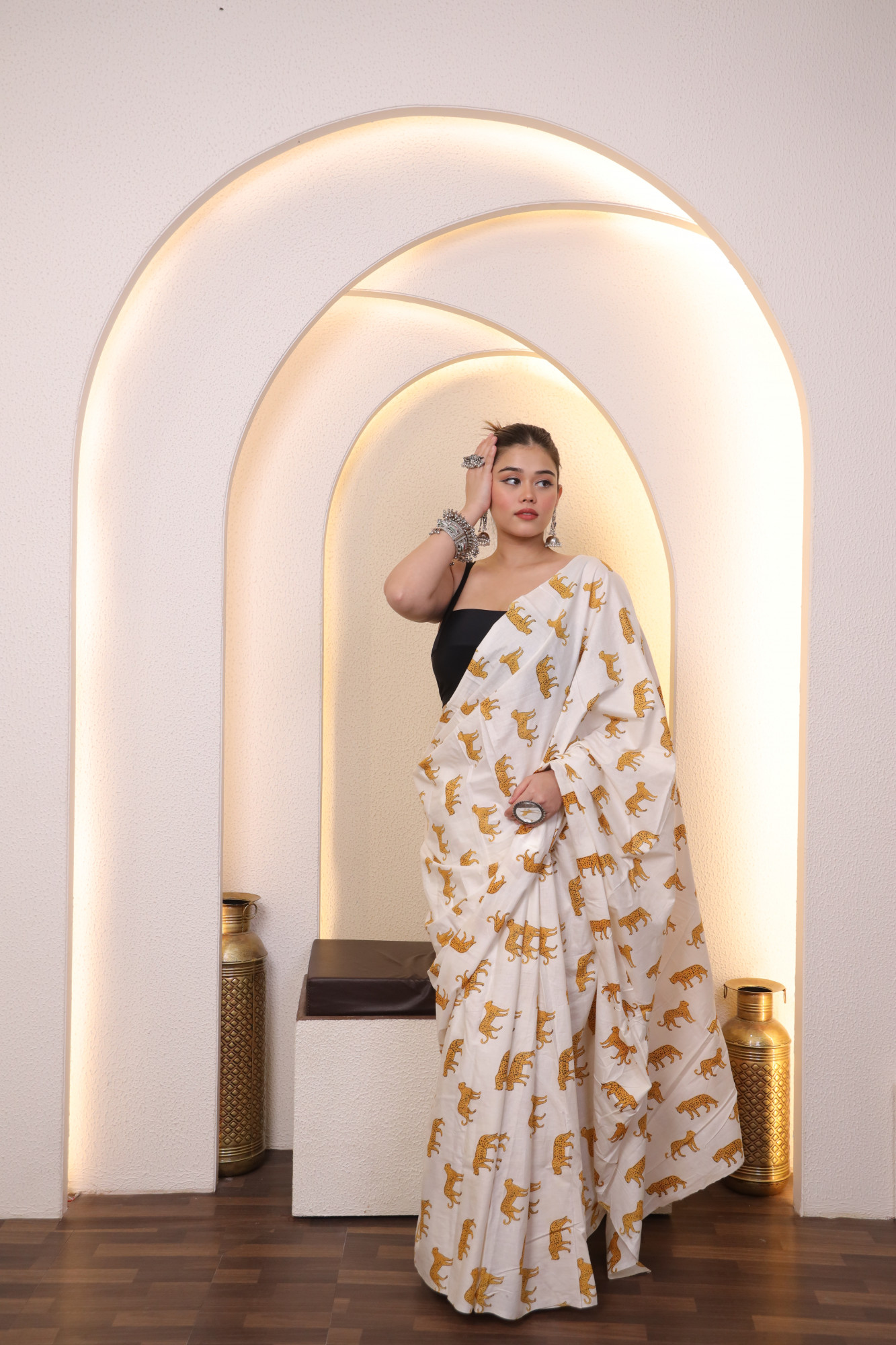 White Tiger Cotton saree