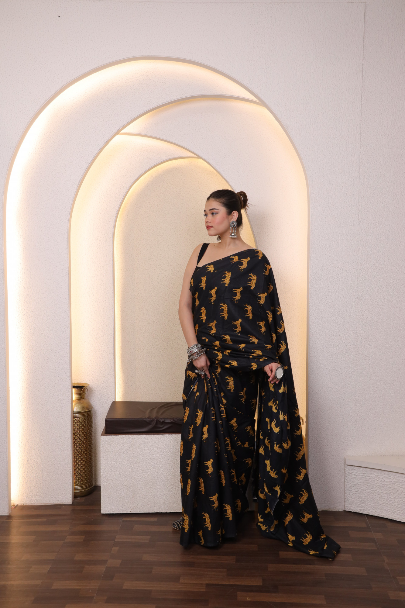 Black Leopard Cotton saree