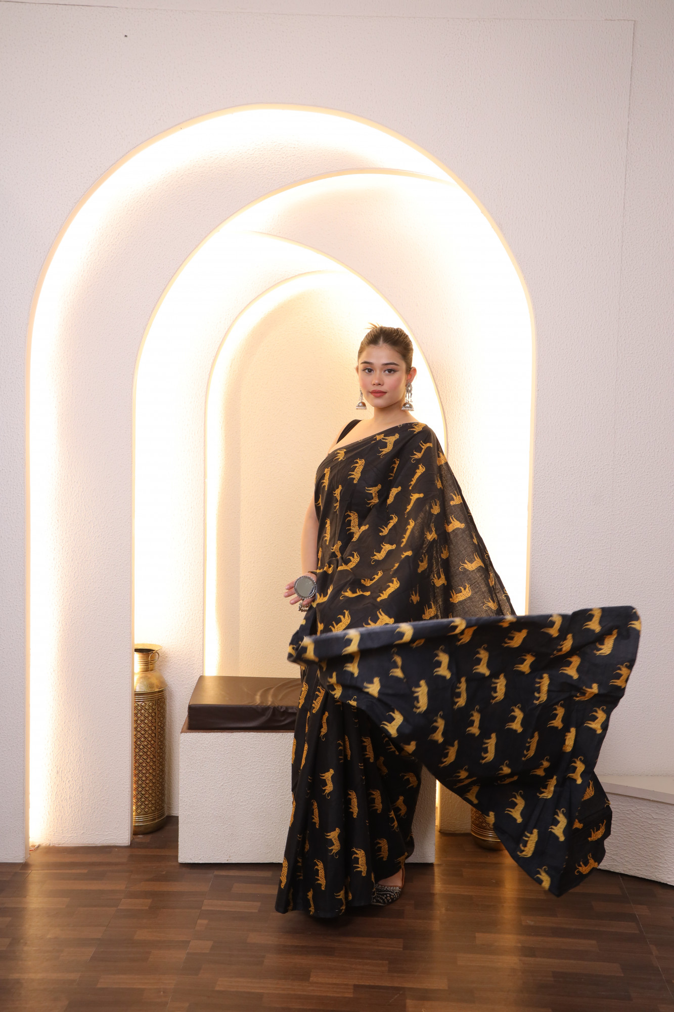 Black Leopard Cotton saree