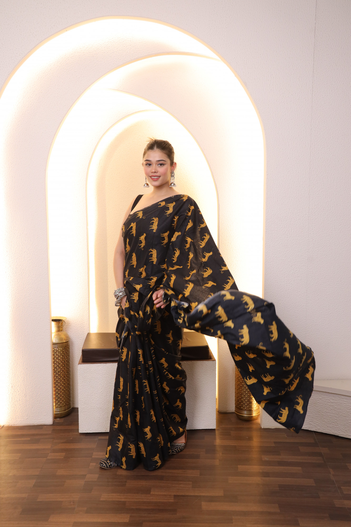 Black Leopard Cotton saree