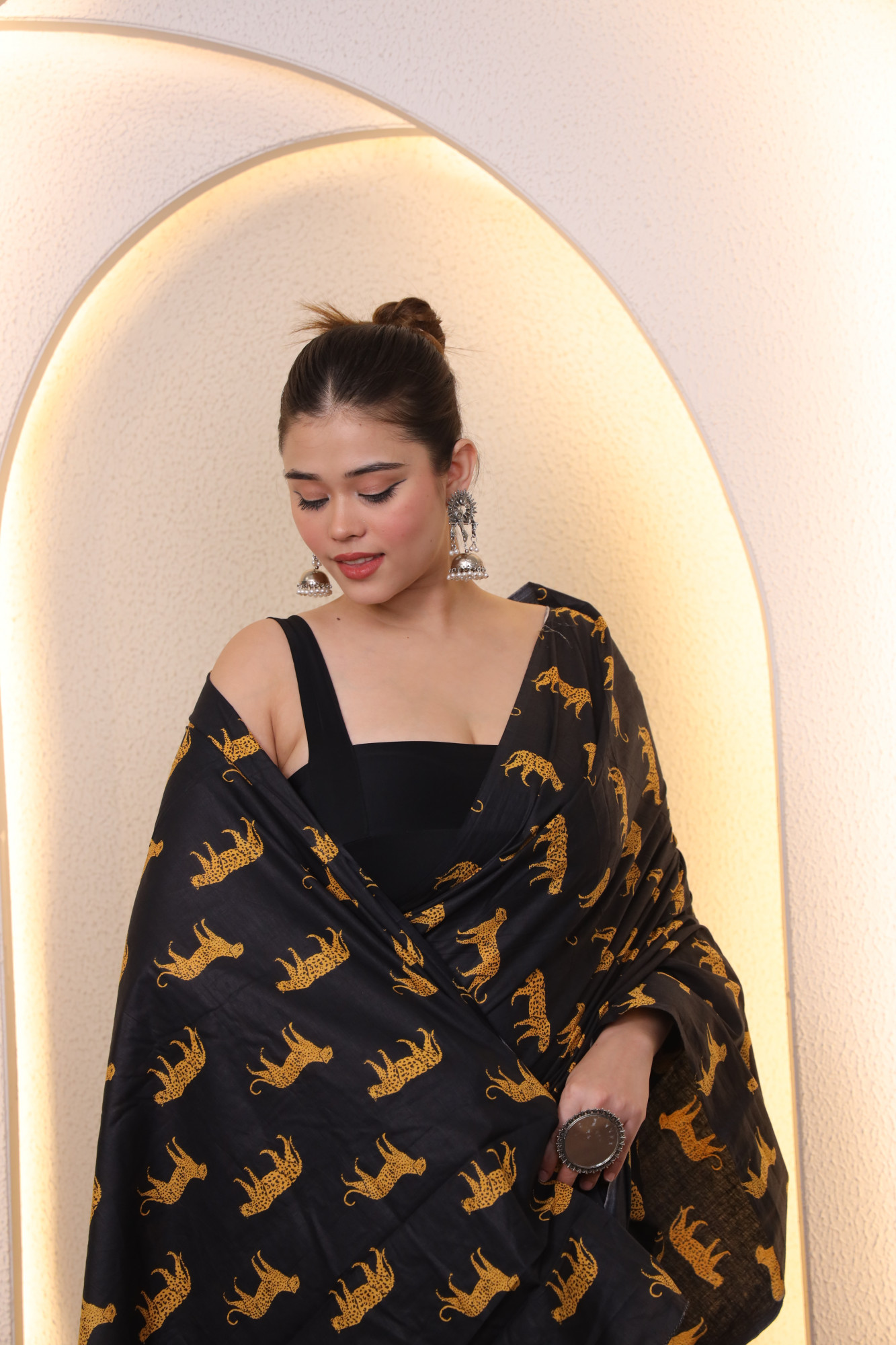 Black Leopard Cotton saree