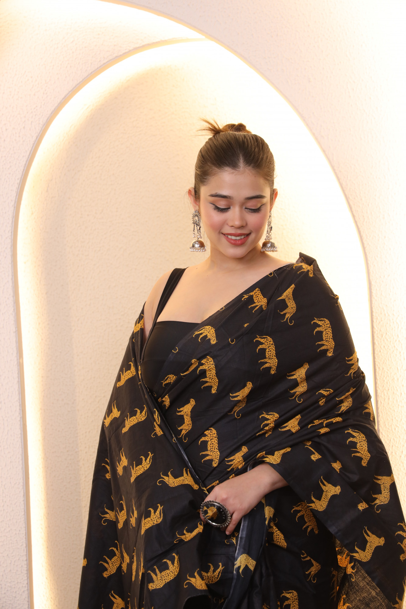 Black Leopard Cotton saree