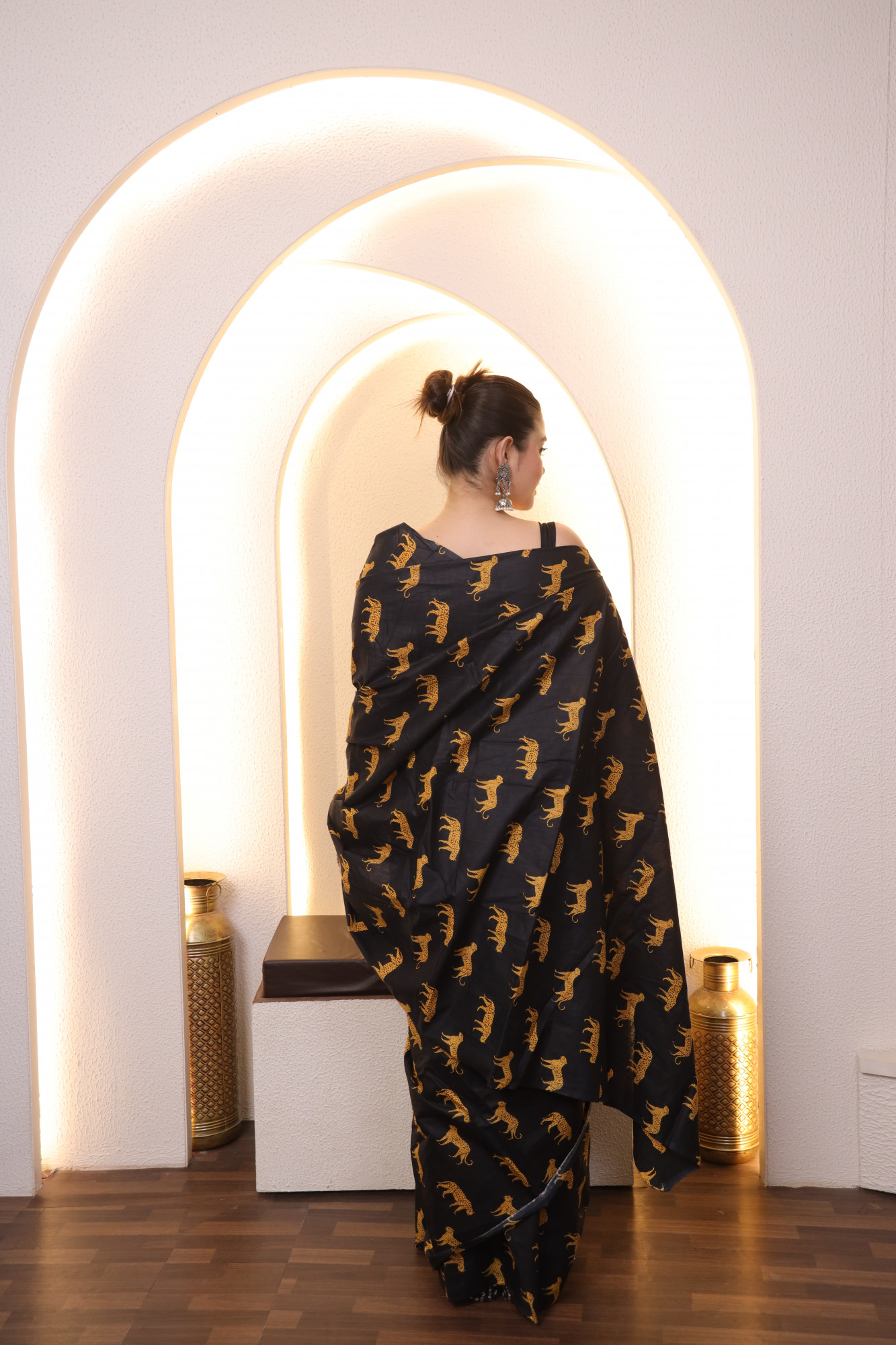 Black Leopard Cotton saree