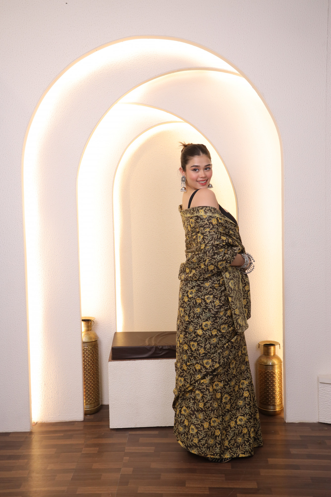 Mustard and Black Cotton saree