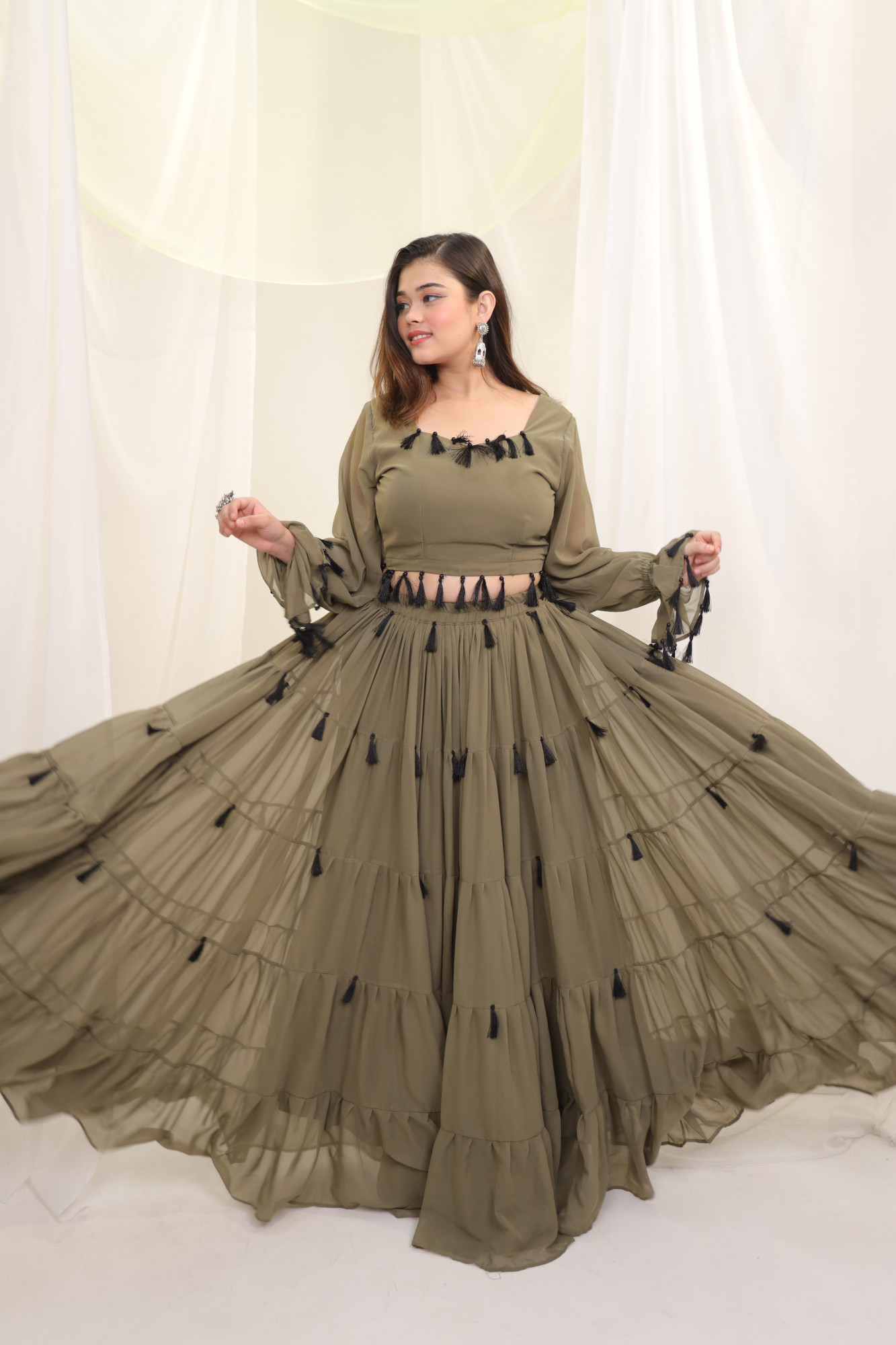 Olice Tassels Details Georgette Lehenga Set