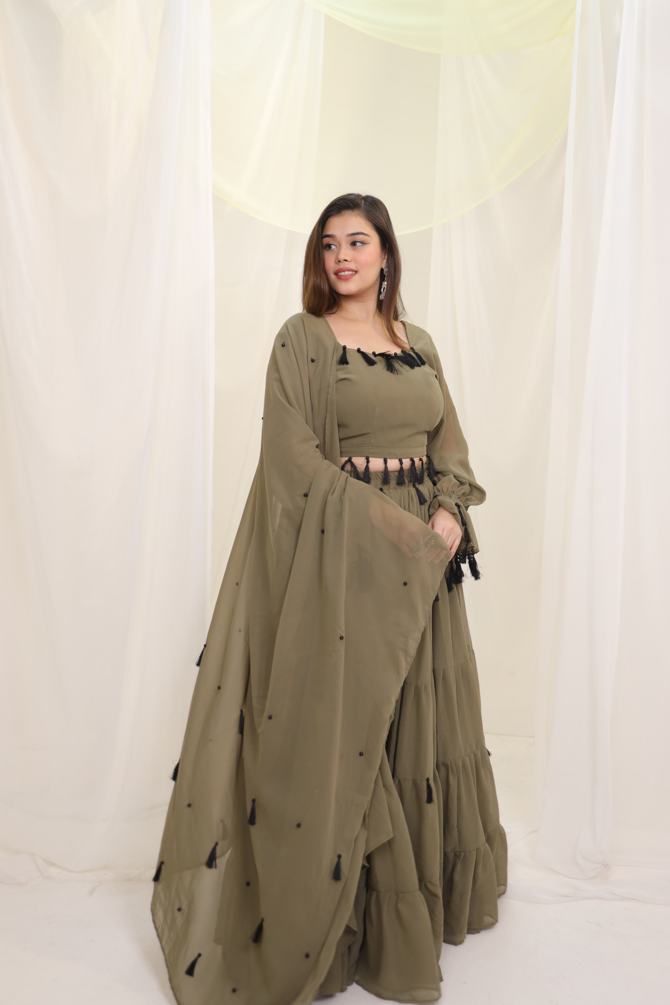Olice Tassels Details Georgette Lehenga Set