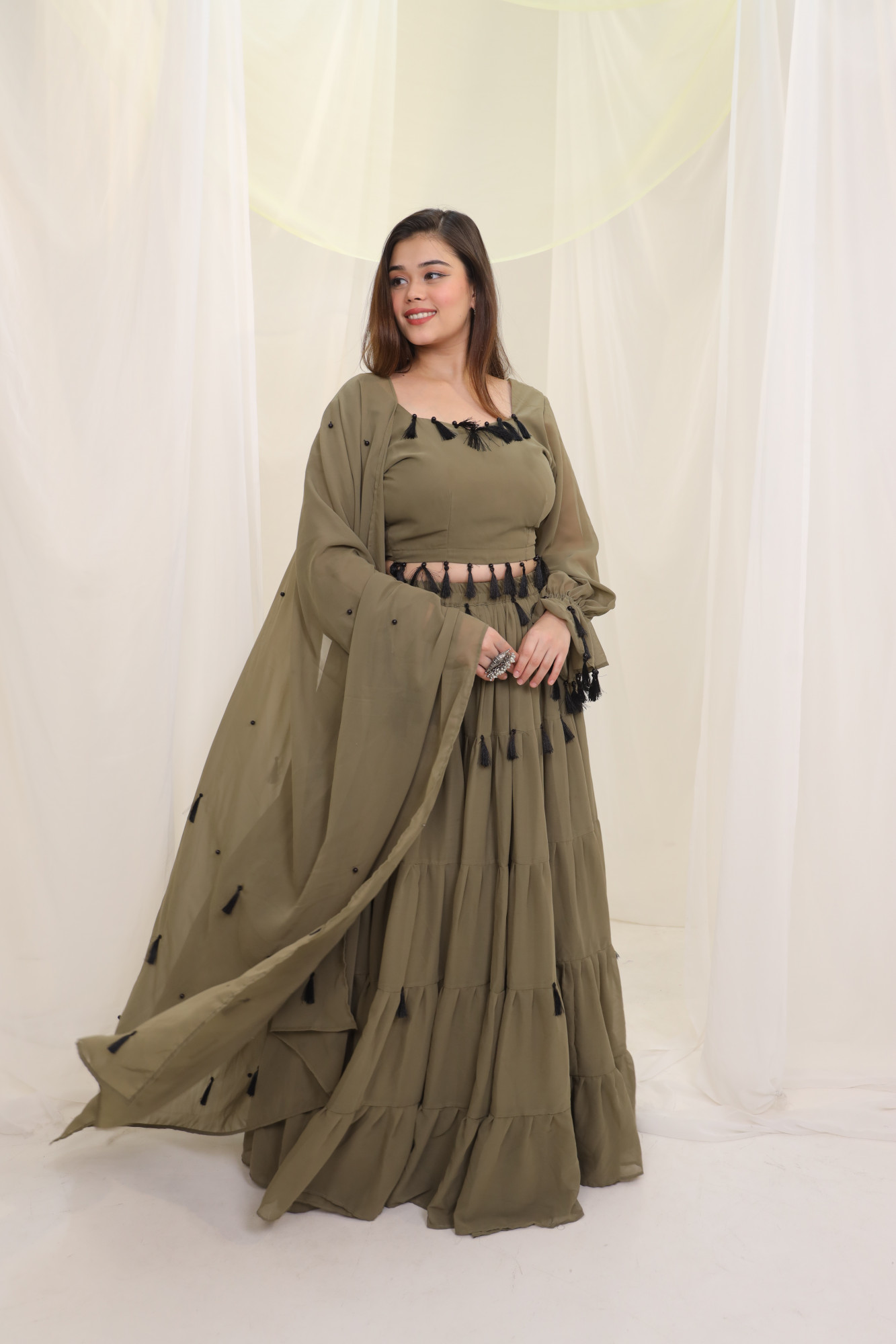 Olice Tassels Details Georgette Lehenga Set