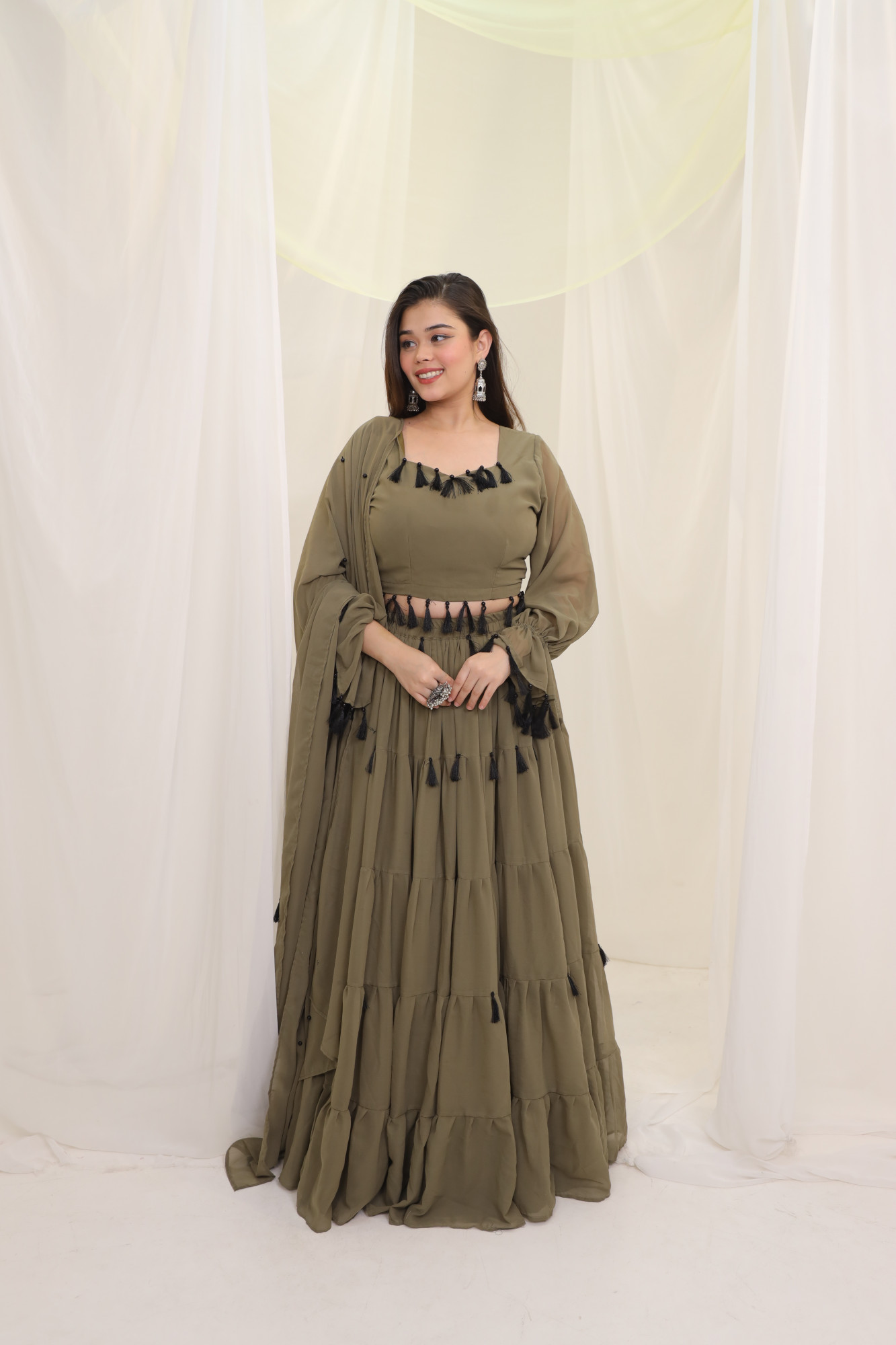 Olice Tassels Details Georgette Lehenga Set