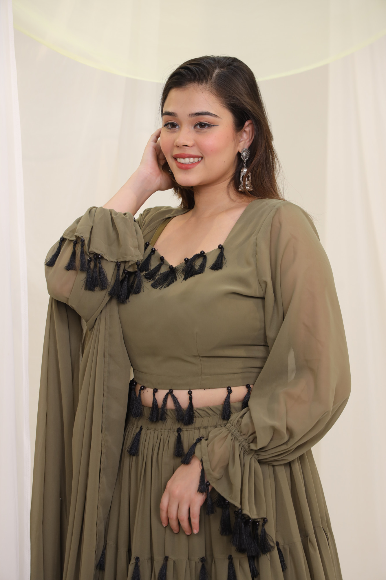 Olice Tassels Details Georgette Lehenga Set