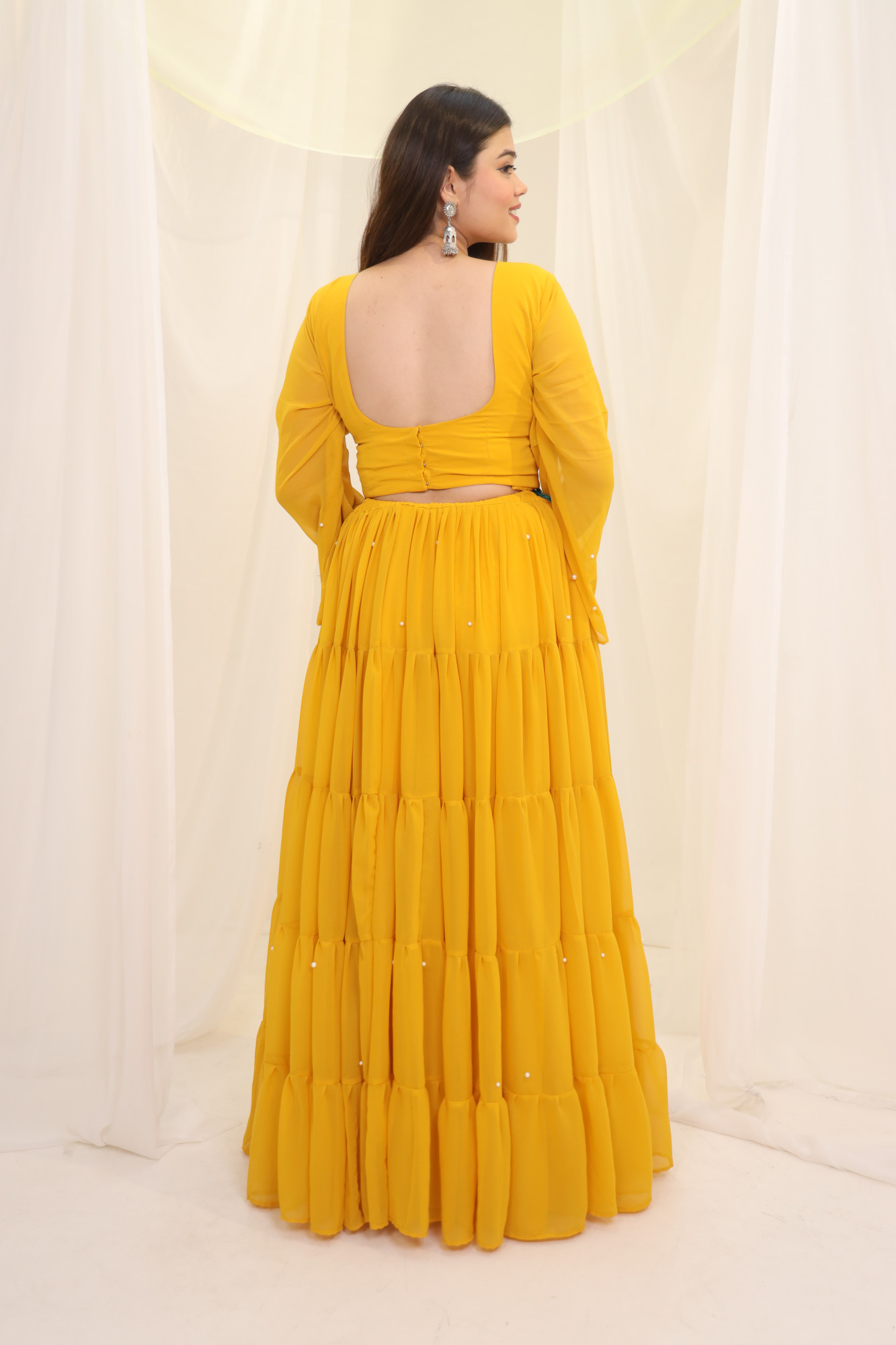 Sunflower Tassels Details Georgette Lehenga Set