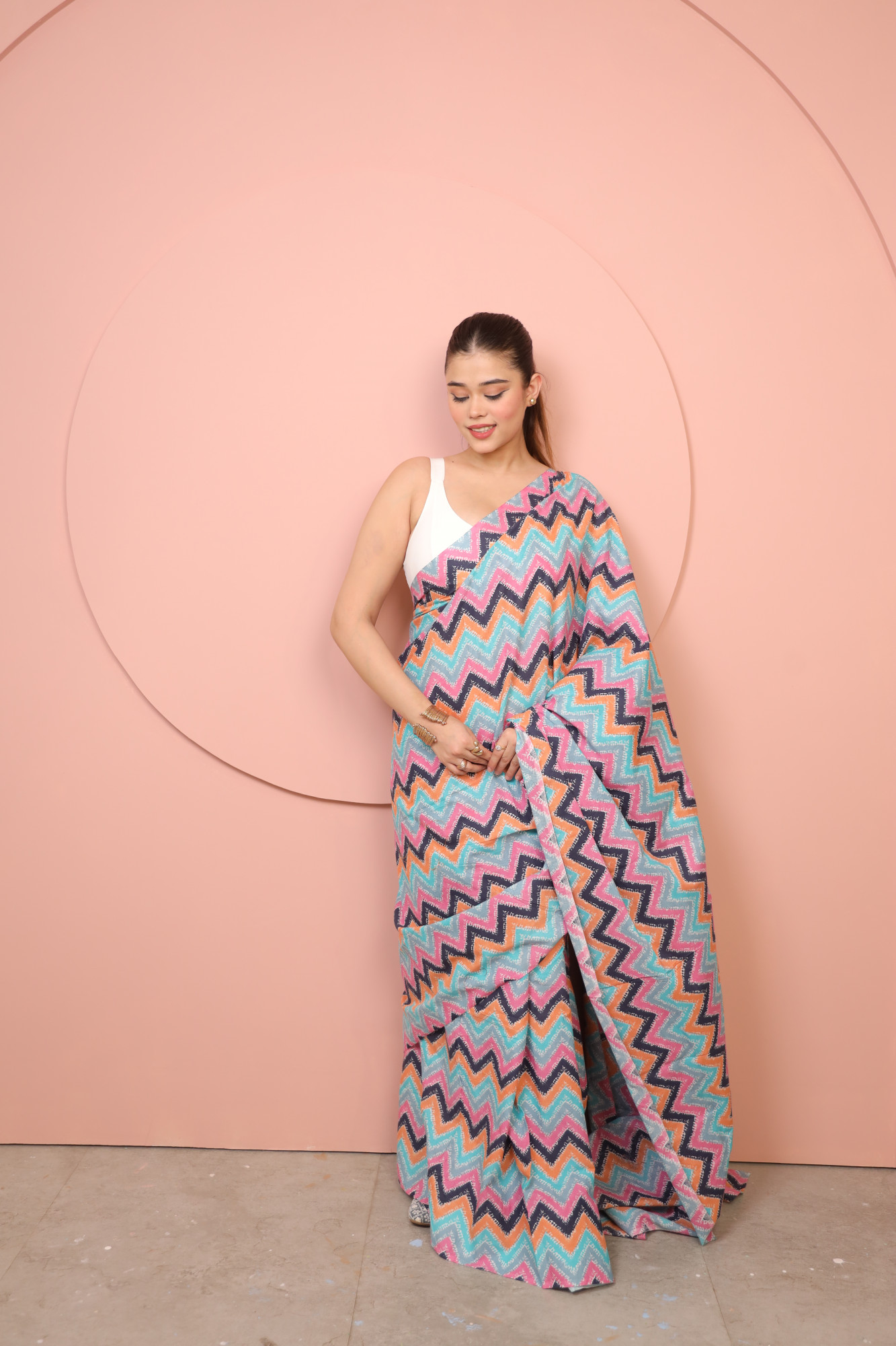 Zig Zag Print Cotton saree
